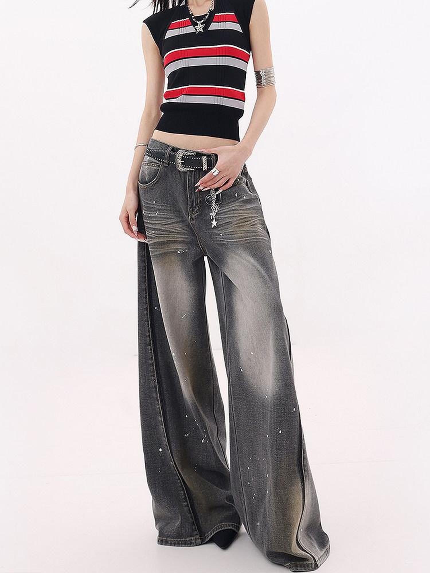 QIUQIU STUDIO Tall Washed Gradient Patchwork Natural Waist Women&