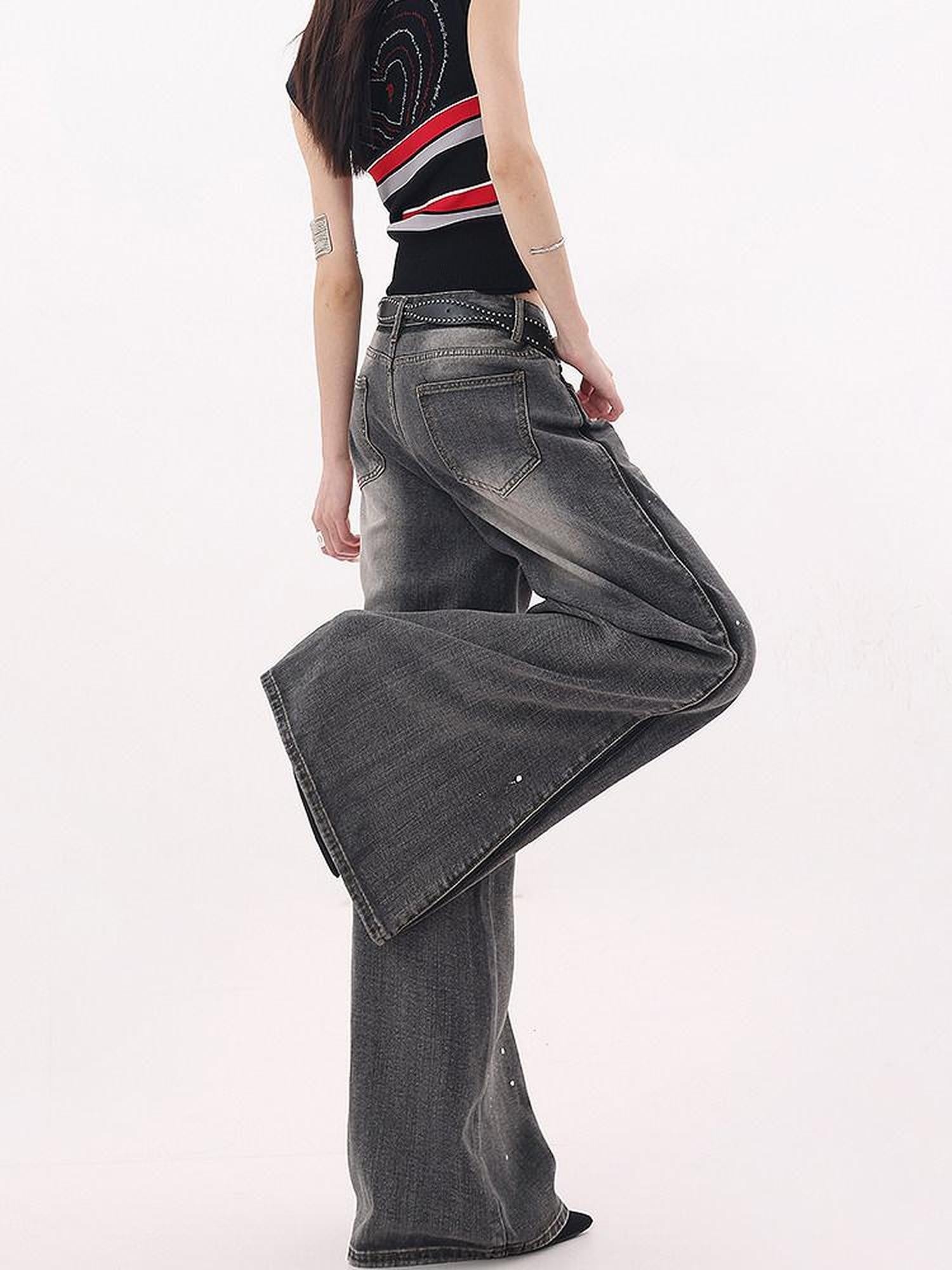 QIUQIU STUDIO Tall Washed Gradient Patchwork Natural Waist Women&