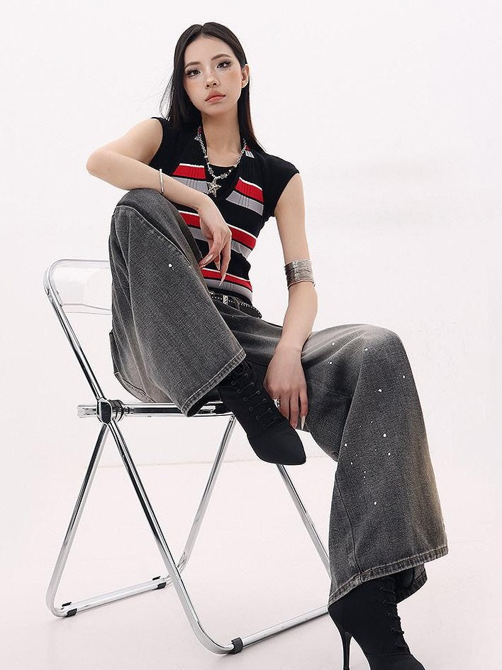 QIUQIU STUDIO Tall Washed Gradient Patchwork Natural Waist Women&