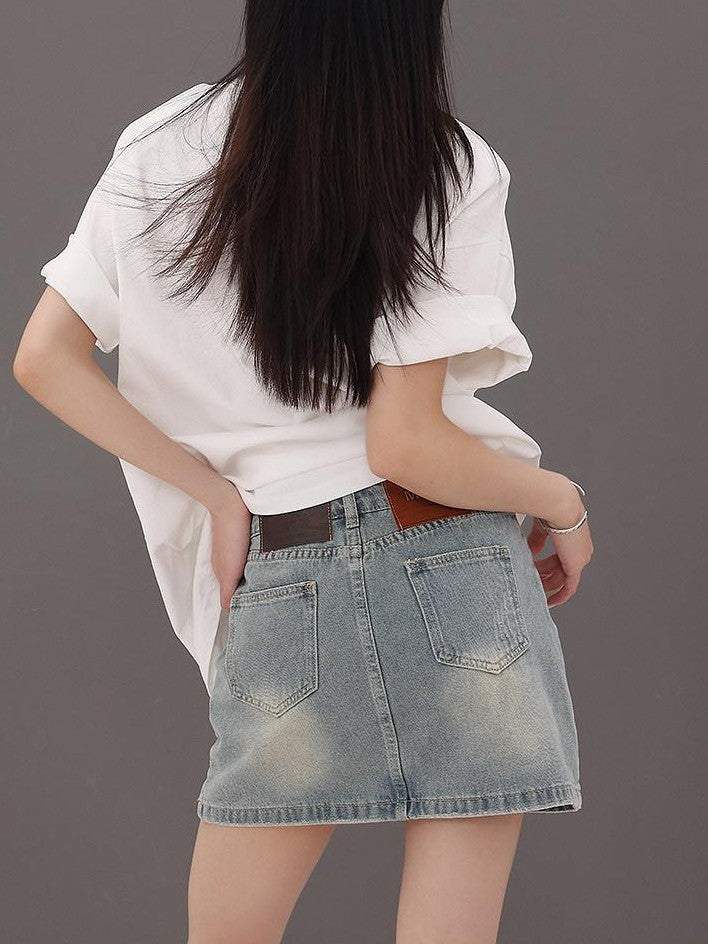 QIUQIU STUDIO Vintage Blue Ripped Fringe Distressed A Line Women&