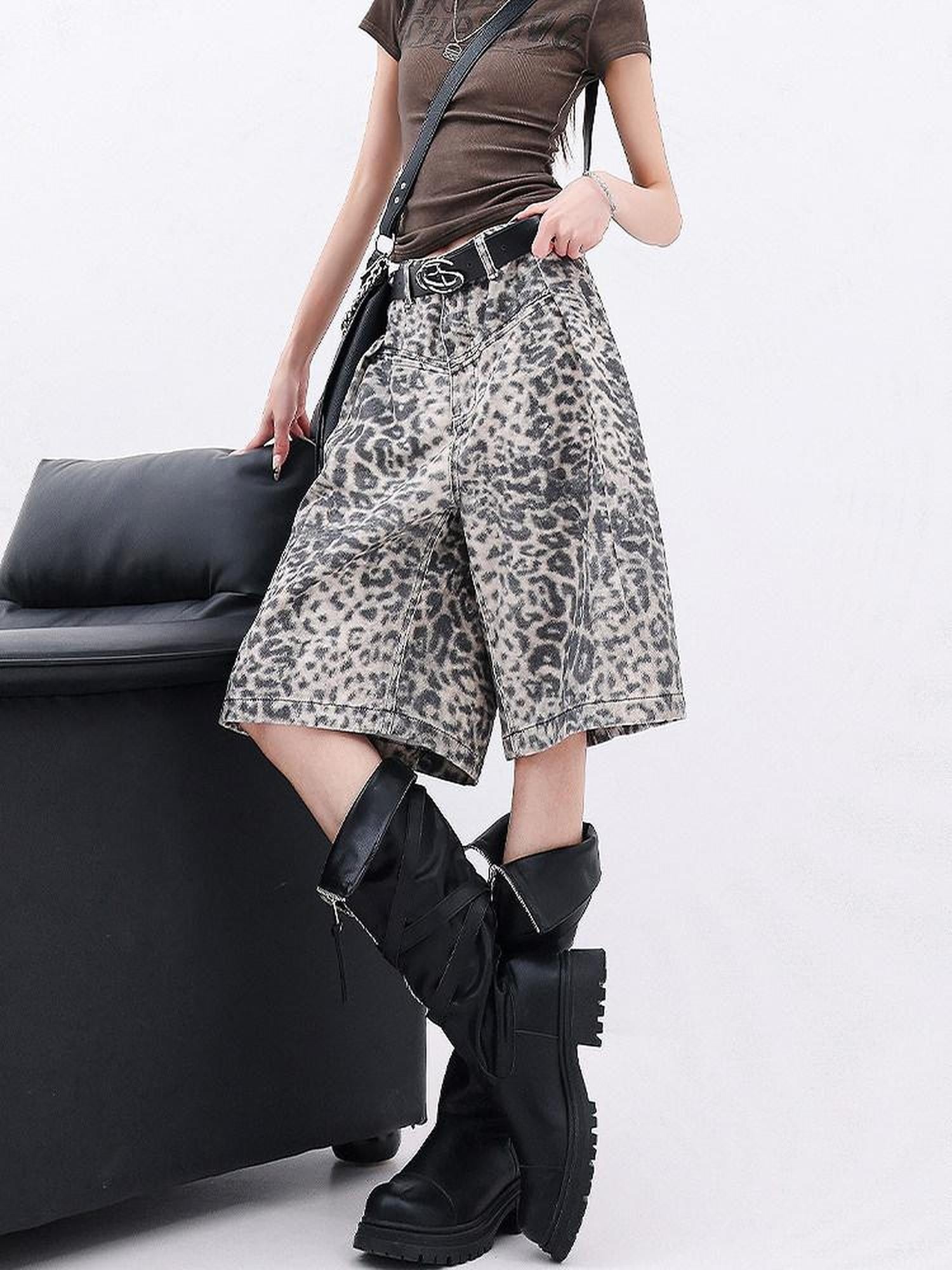 QIUQIU STUDIO Vintage Distressed Leopard Print A Line Women&