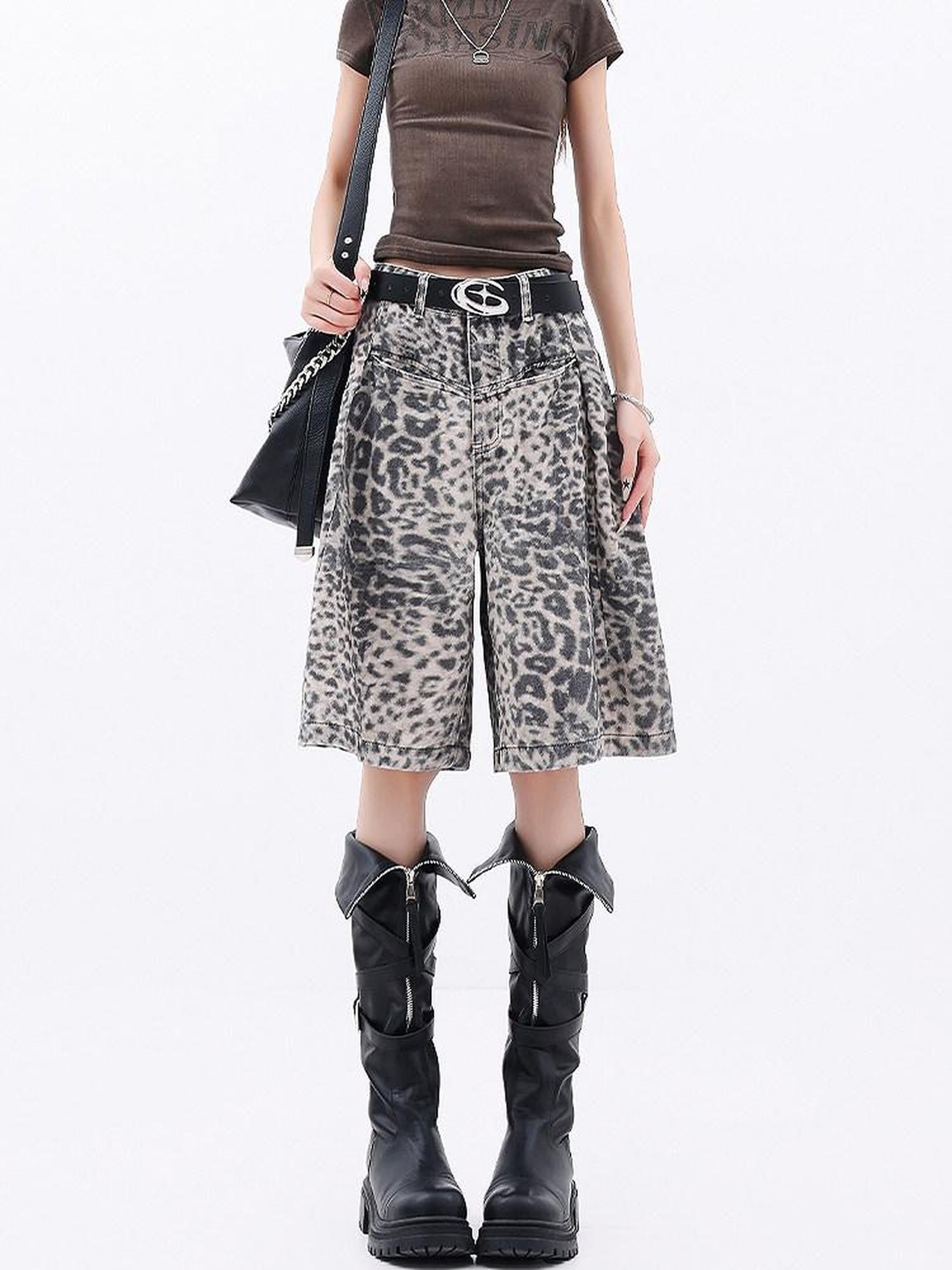 QIUQIU STUDIO Vintage Distressed Leopard Print A Line Women&