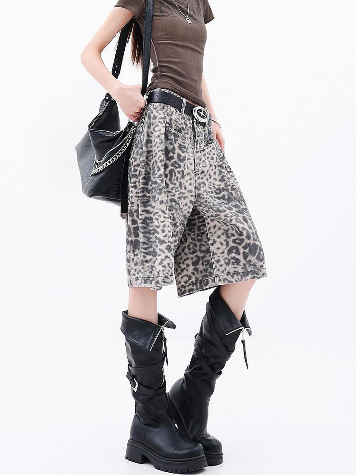 QIUQIU STUDIO Vintage Distressed Leopard Print A Line Women&