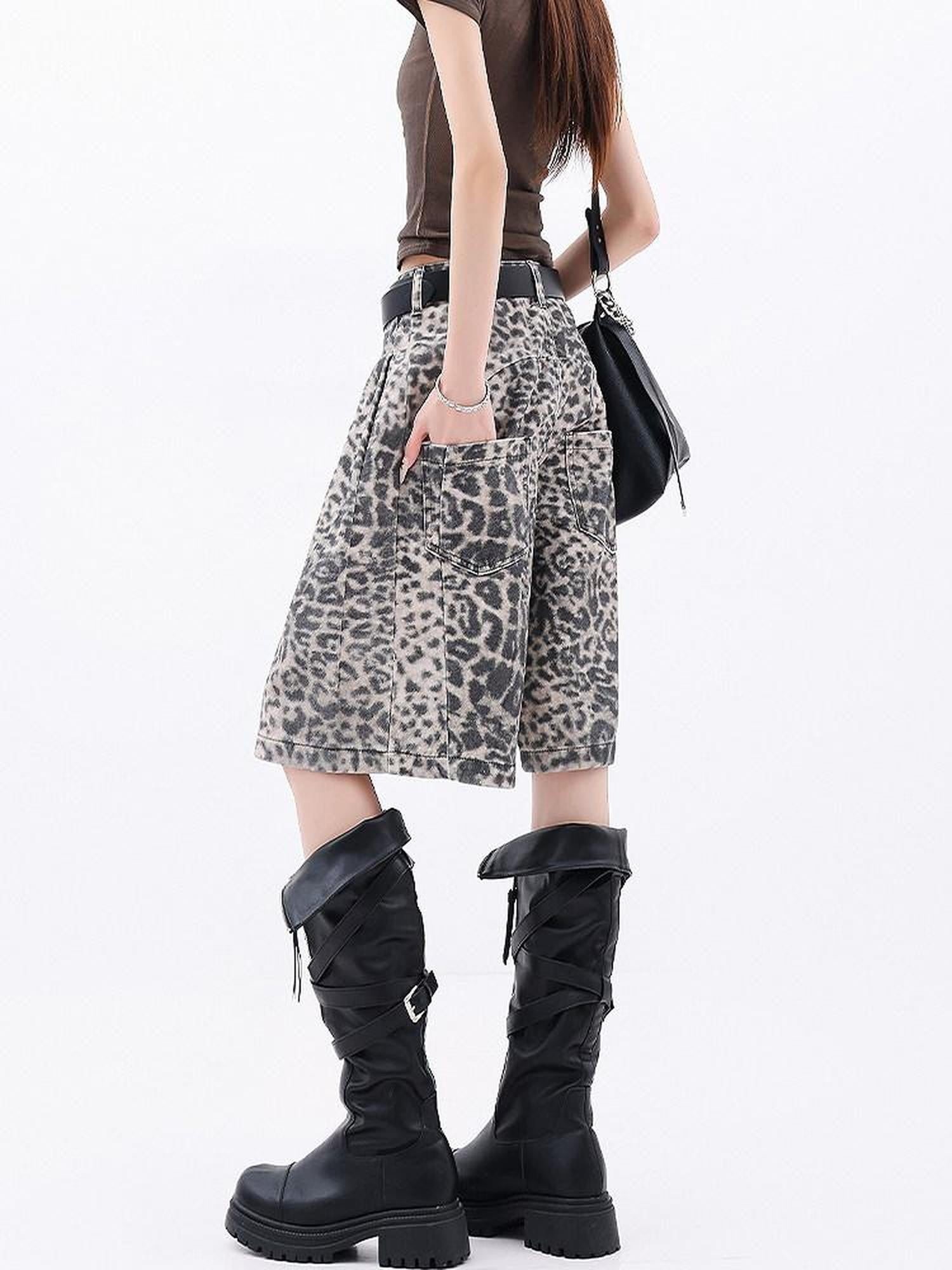 QIUQIU STUDIO Vintage Distressed Leopard Print A Line Women&