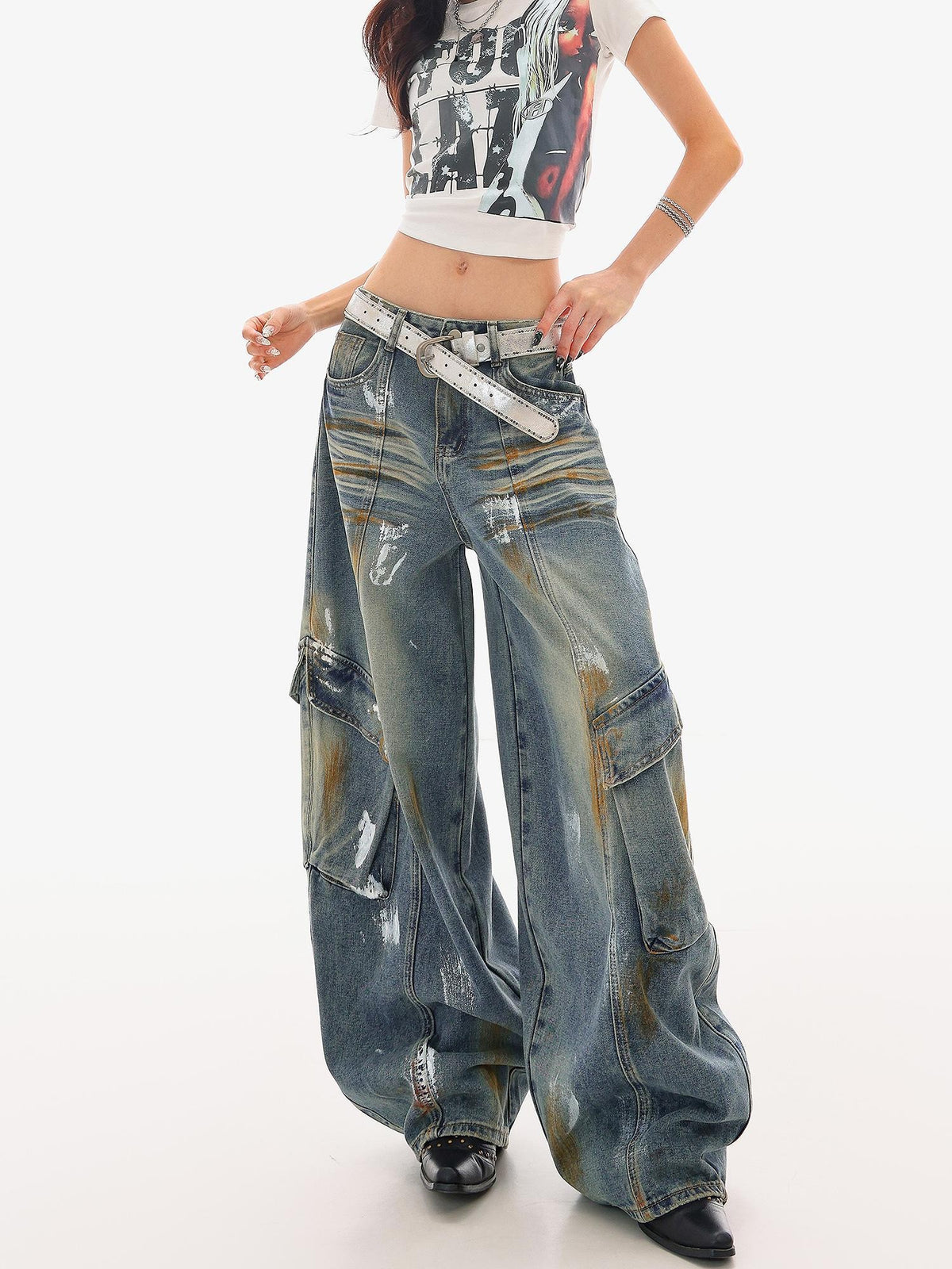 QIUQIU STUDIO Vintage Paint Splatter Big Pocket Women&