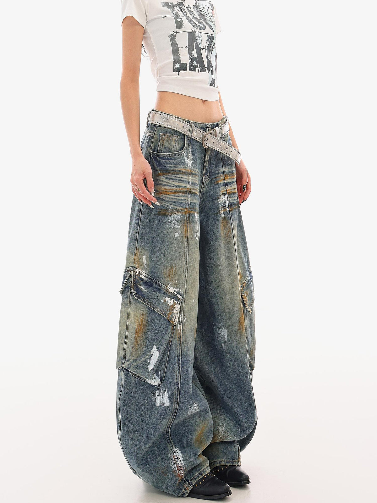 QIUQIU STUDIO Vintage Paint Splatter Big Pocket Women&