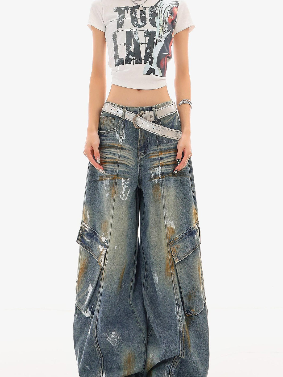 QIUQIU STUDIO Vintage Paint Splatter Big Pocket Women&