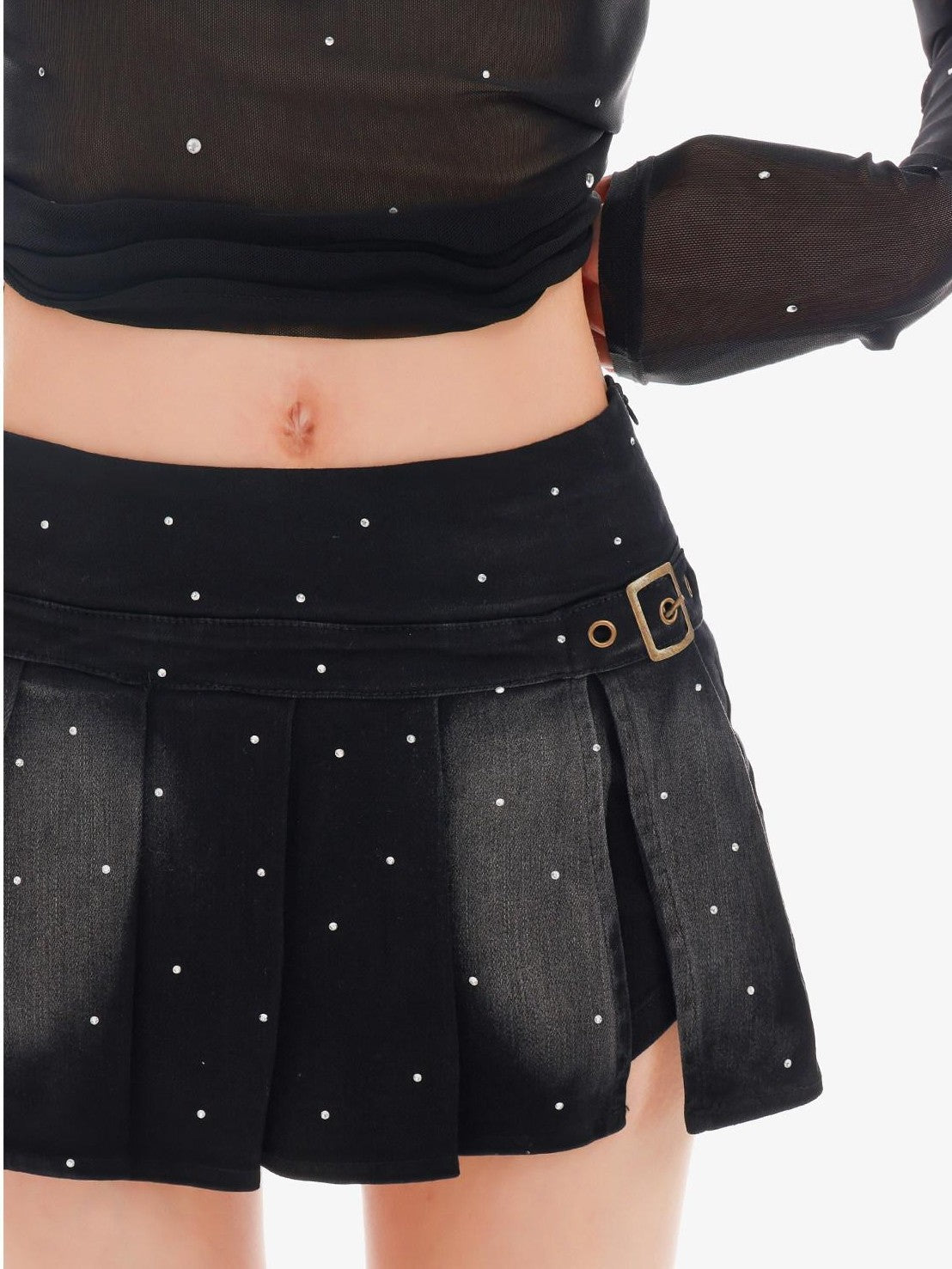 QIUQIU STUDIO Vintage Washed Faded Rhinestone A Line Women&
