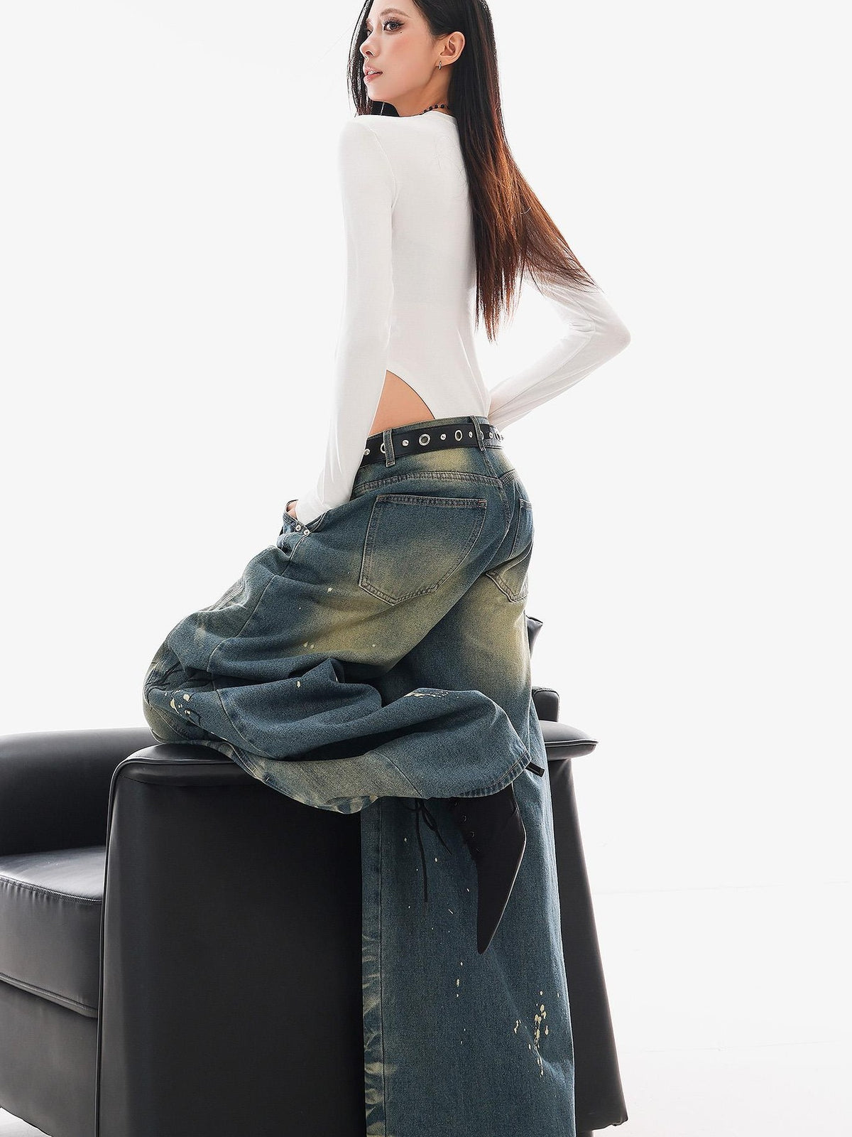 QIUQIU STUDIO Washed Distressed Letter Print Women&