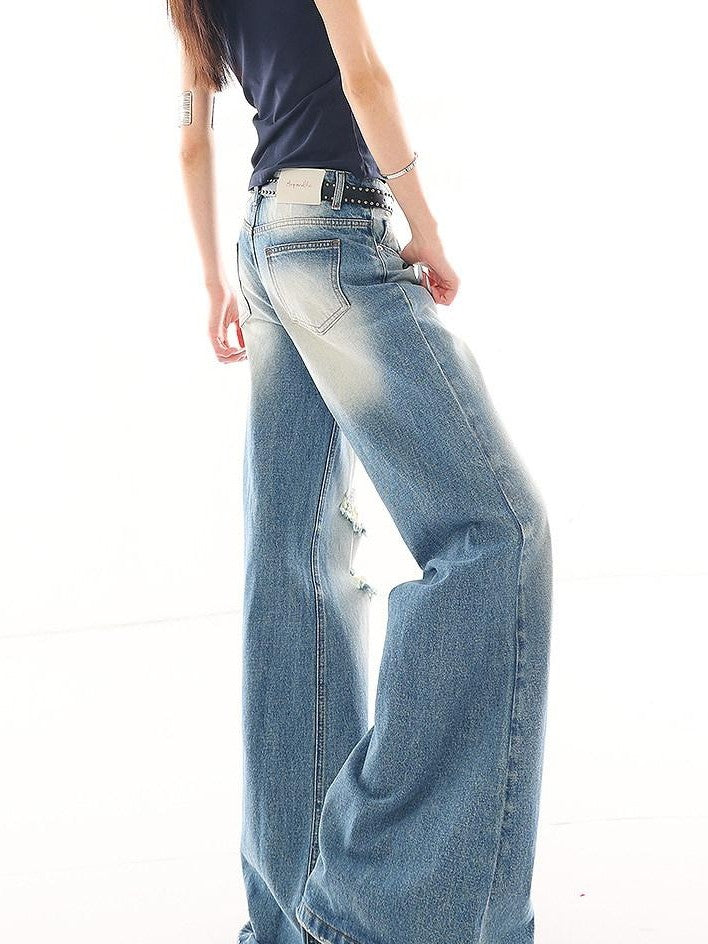 QIUQIU STUDIO Washed Distressed Tall Extra Long Slight Flare Women&