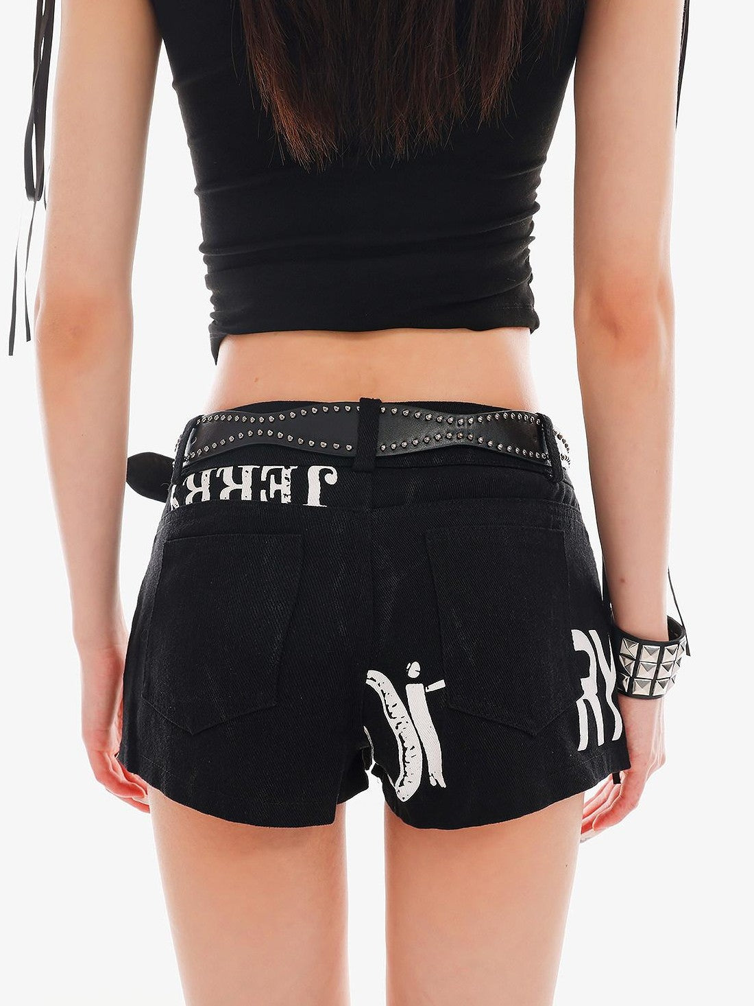 QIUQIU STUDIO White Letter Print Rivet Faux Two Piece Women&
