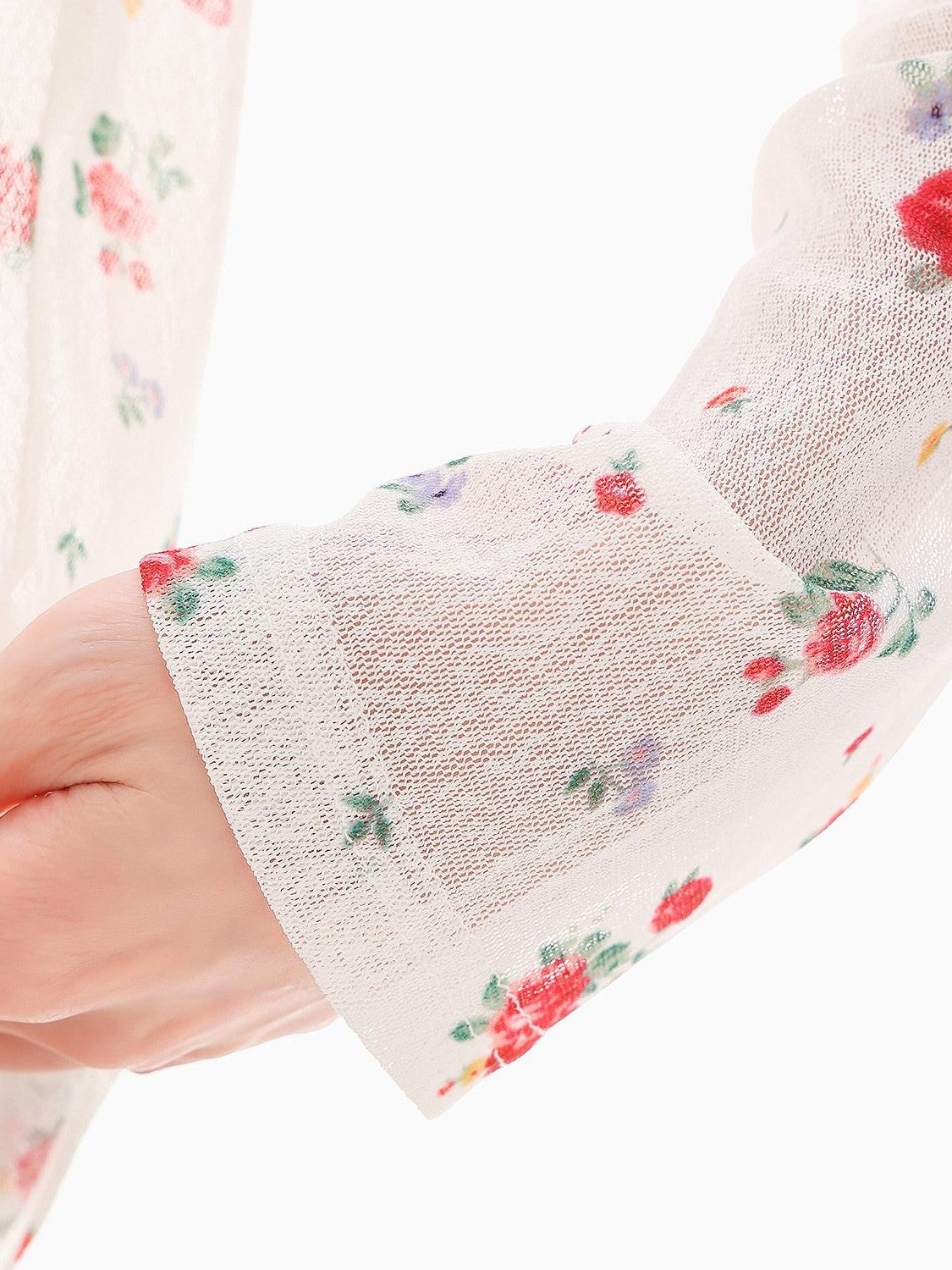QIUQIU STUDIO White Red Floral Half Open Collar Printed Long Sleeve Loose Women&