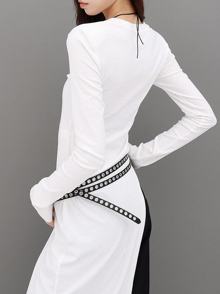 QIUQIU STUDIO White Side Slit Round Neck Women&