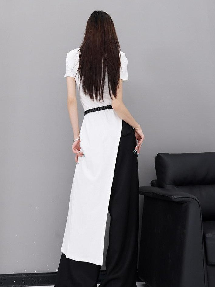 QIUQIU STUDIO White Side Slit Round Neck Women&