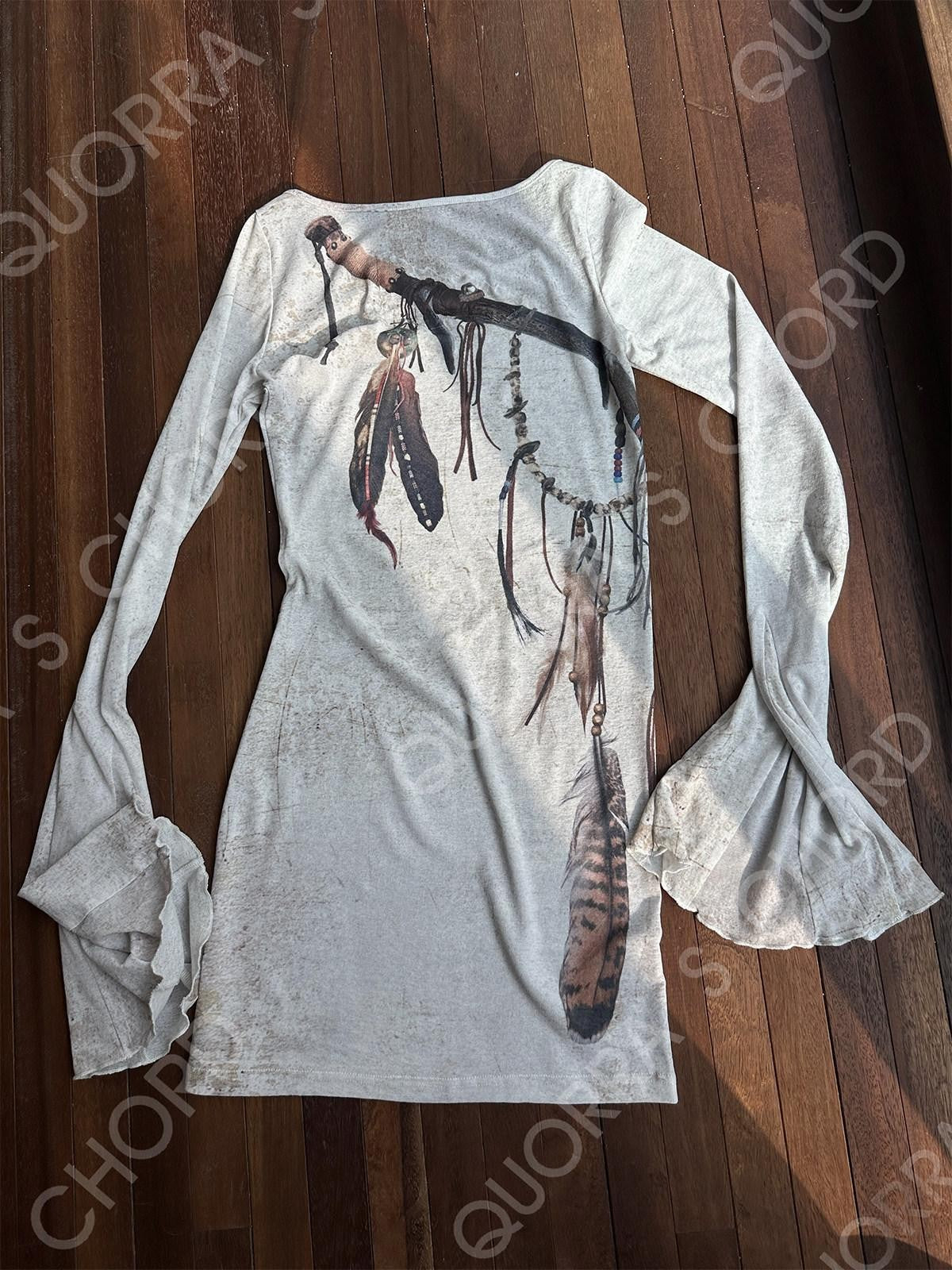 QUORRA S CHORD Asymmetric Feather Bell Sleeve Women&