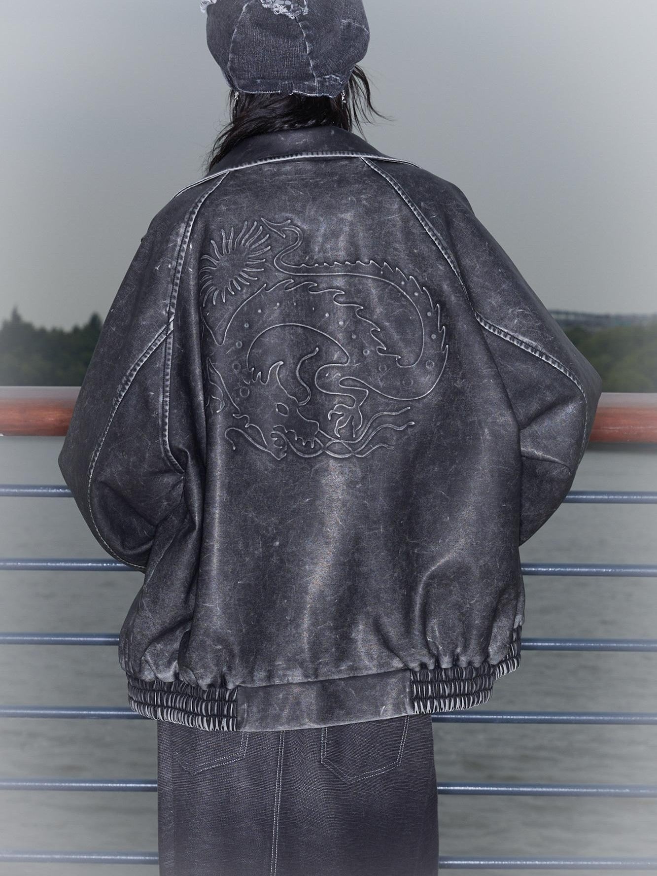 QUORRA S CHORD Black Dragon Patch Washed Punk Distressed Women&