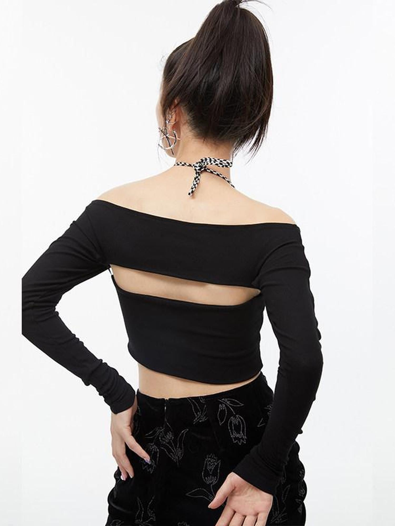 QUORRA S CHORD Black Faux Two Piece Layered Bardot Women&