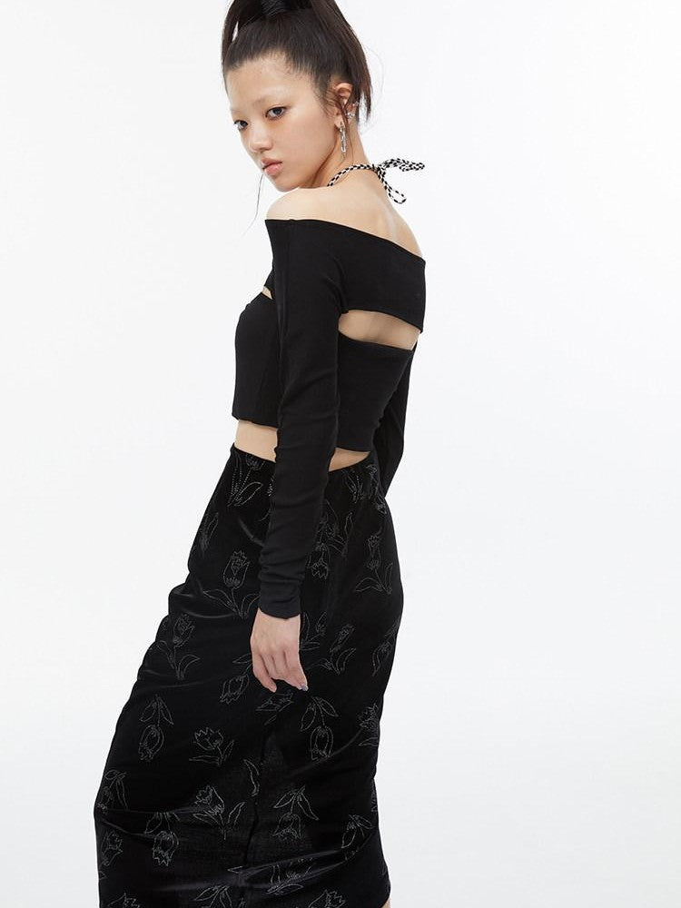 QUORRA S CHORD Black Faux Two Piece Layered Bardot Women&