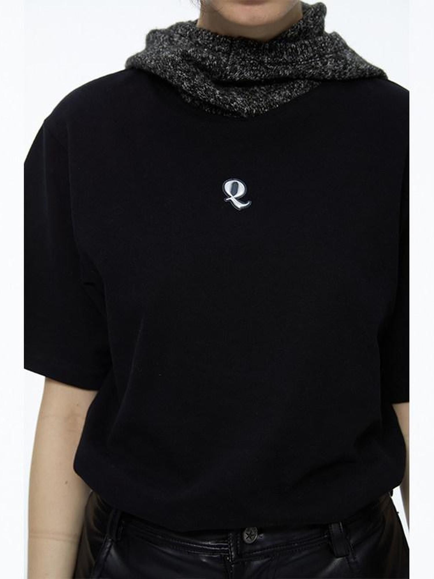 QUORRA S CHORD Black Patchwork Chunky Knit Hooded Logo Women&