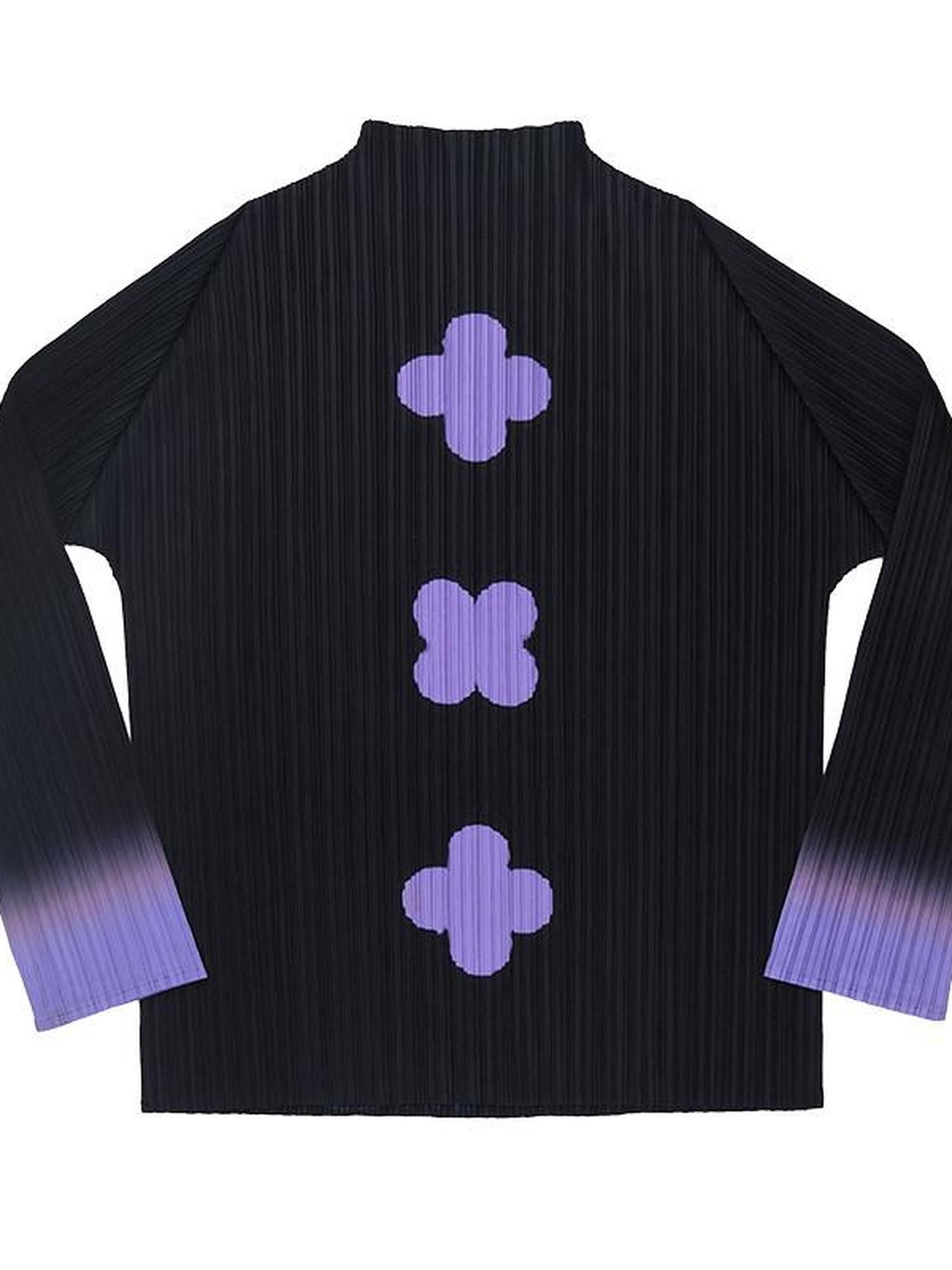 QUORRA S CHORD Black Purple Gradient Ruched Plum Blossom Print Women&