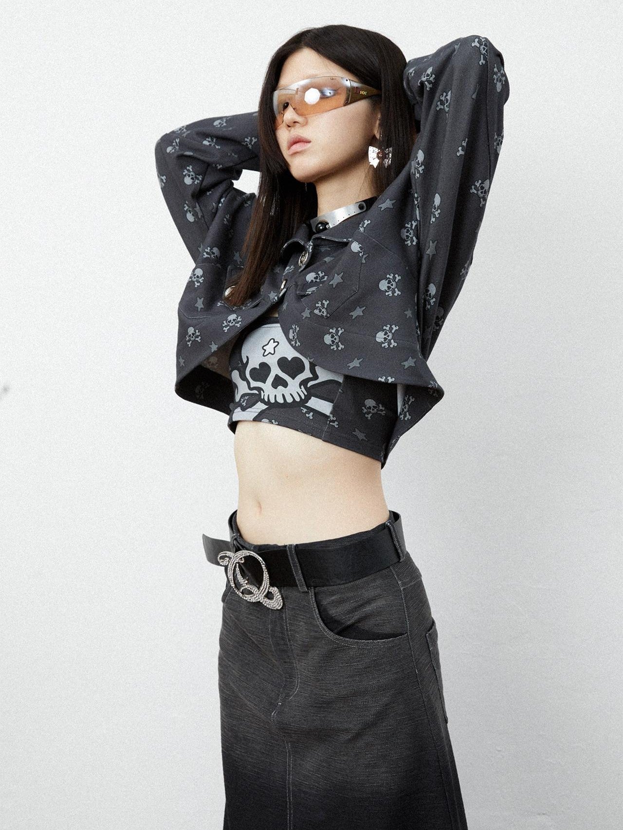 QUORRA S CHORD Black Skull Star Print Gothic Punk Loose Women&