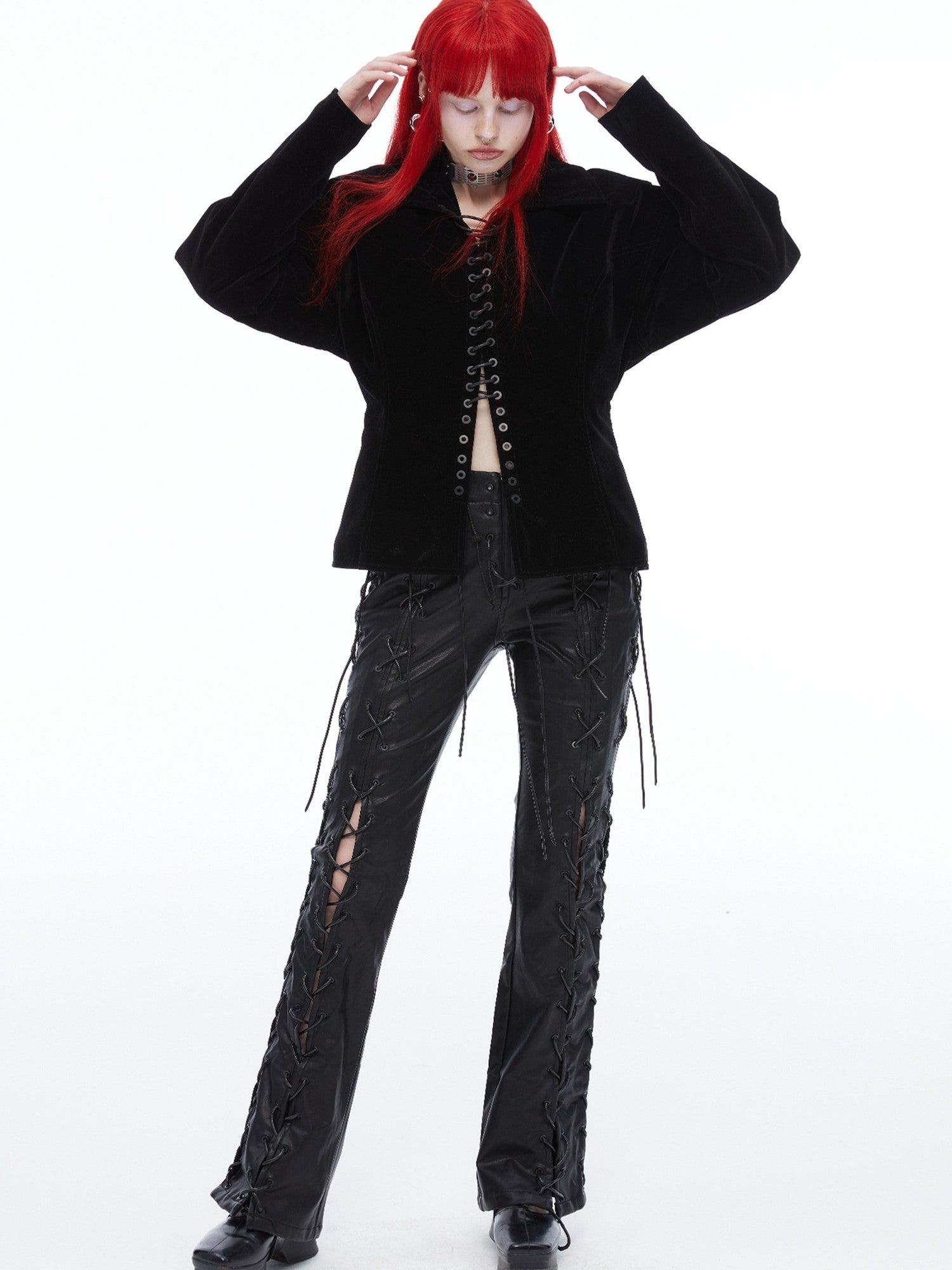 QUORRA S CHORD Black Velvet Drawstring Waist Cinch Women&