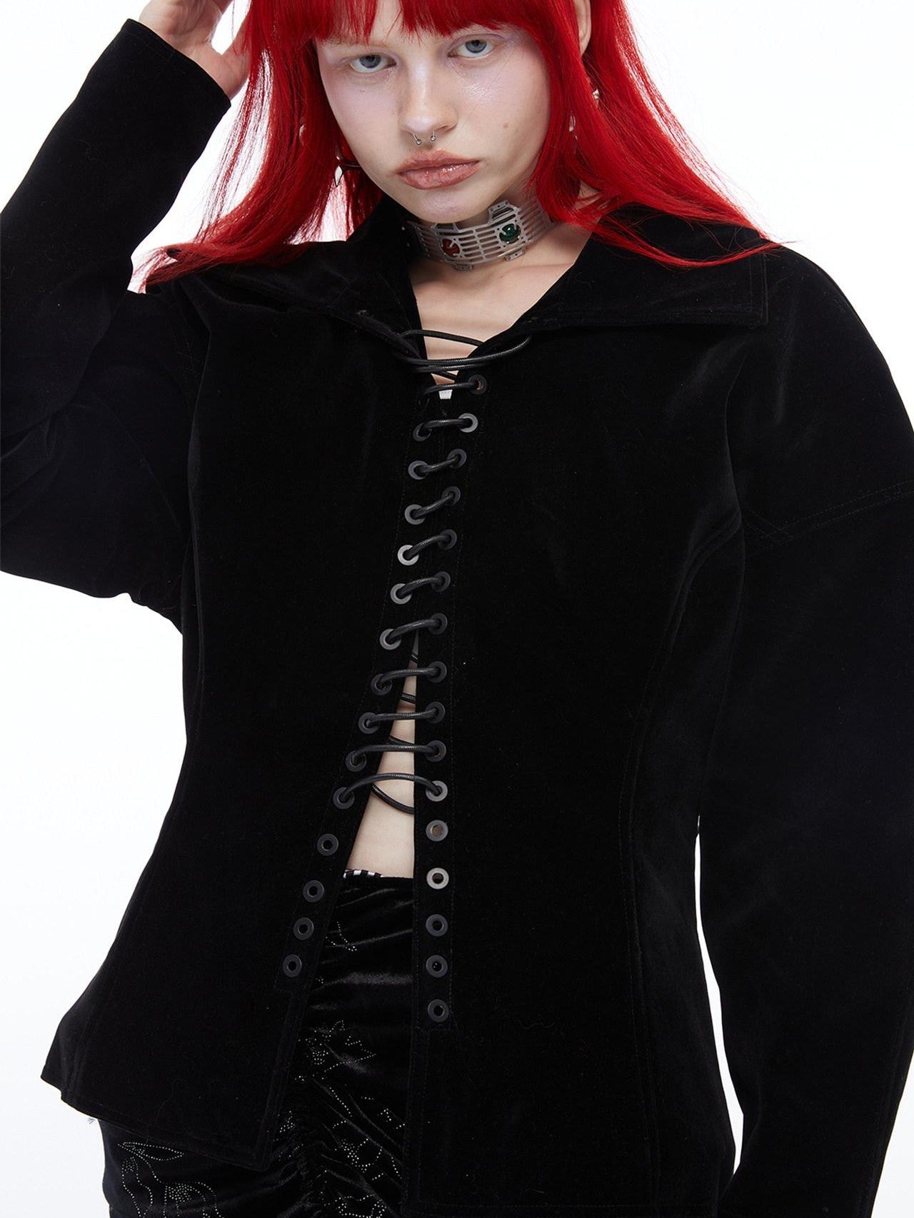 QUORRA S CHORD Black Velvet Drawstring Waist Cinch Women&