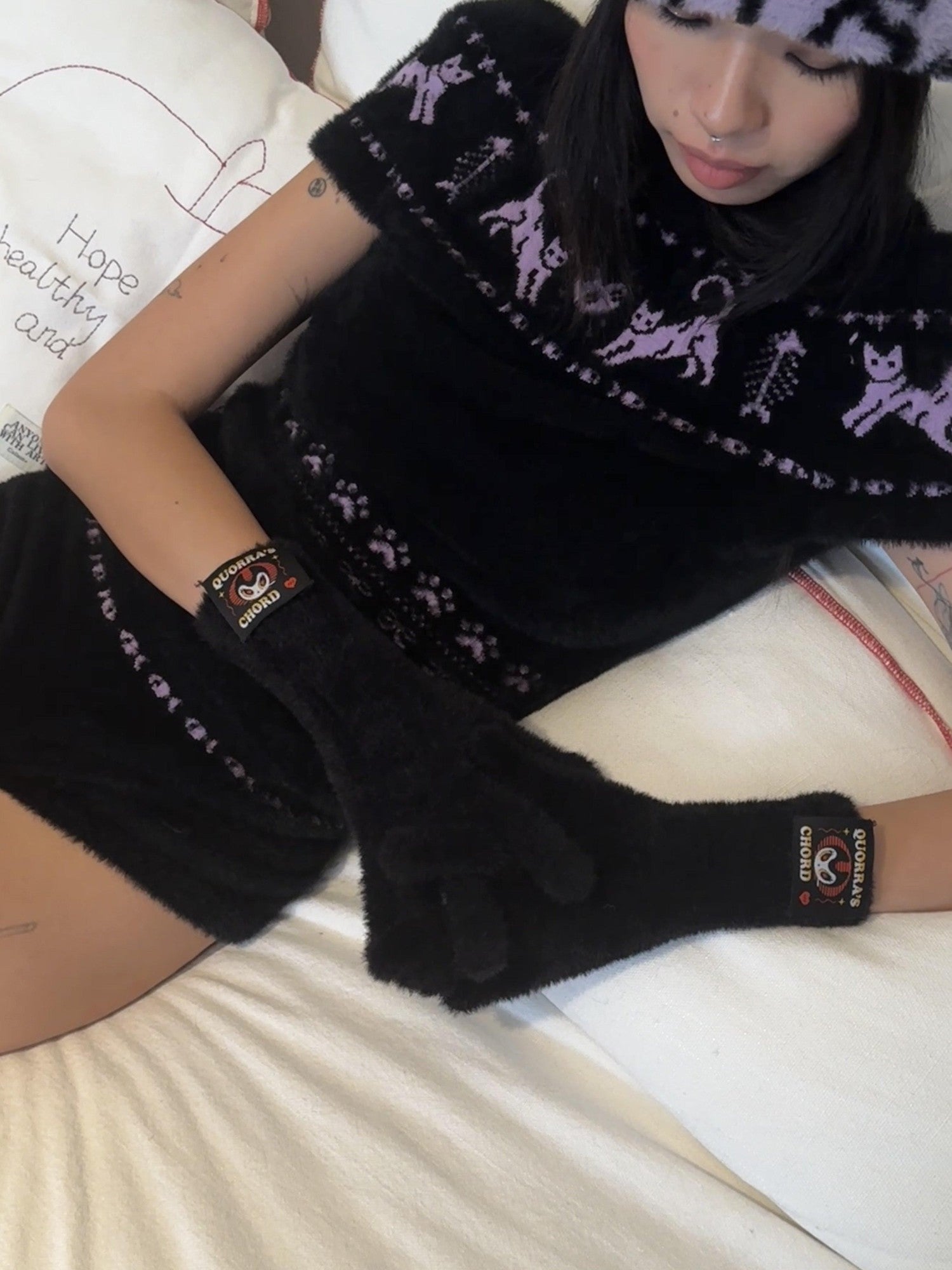 QUORRA S CHORD Fuzzy Embroidered Jacquard Kitten High Neck Women&