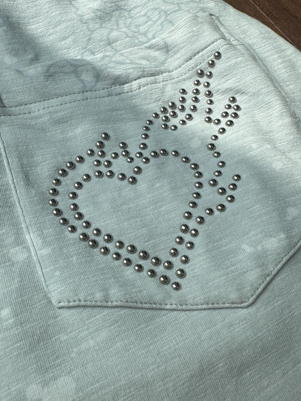 QUORRA S CHORD Gray Blue Punk Handpainted Tattoo Rose Rhinestone Distressed Women&