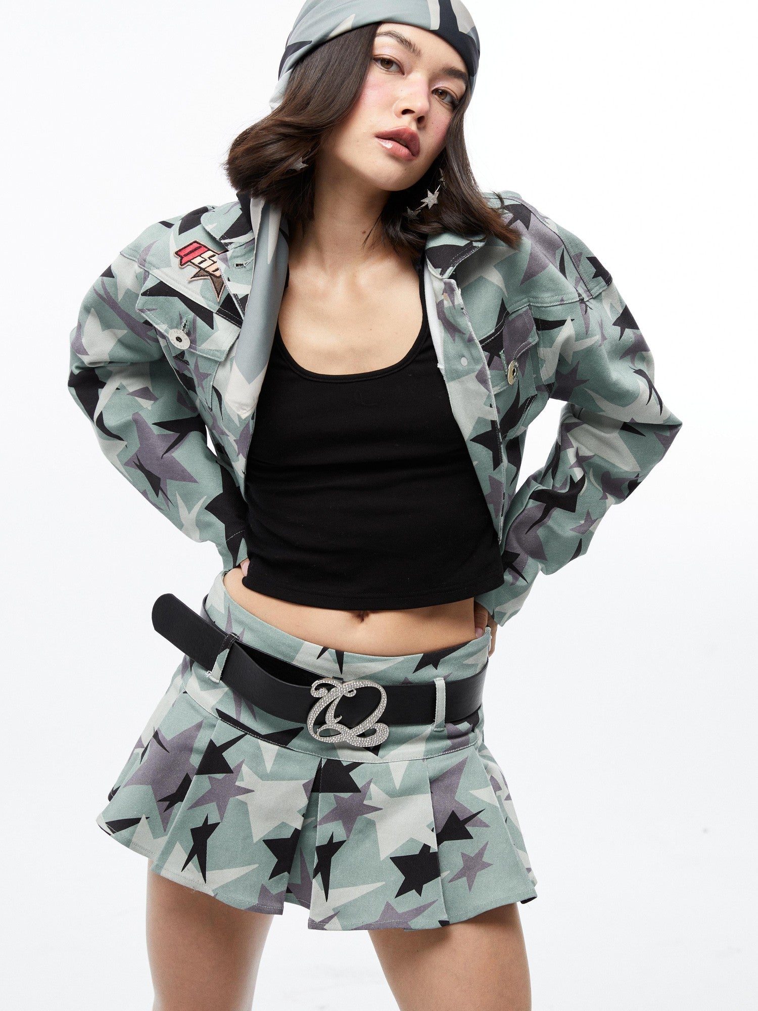 QUORRA S CHORD Green Camouflage Star Print High Waist Women&