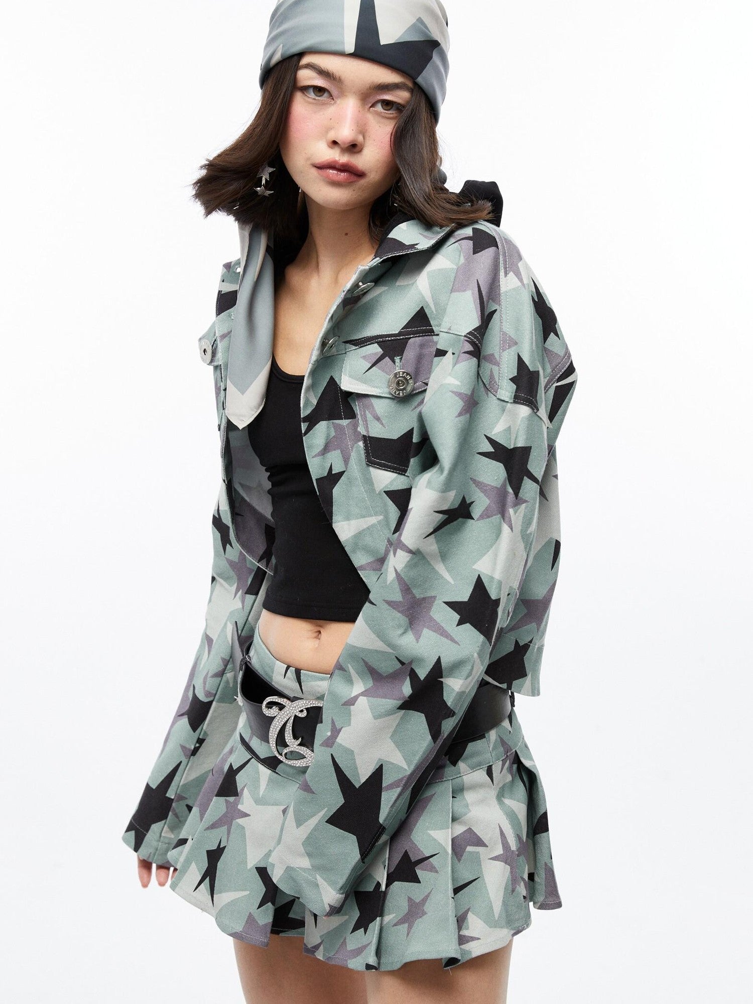 QUORRA S CHORD Green Camouflage Star Print High Waist Women&