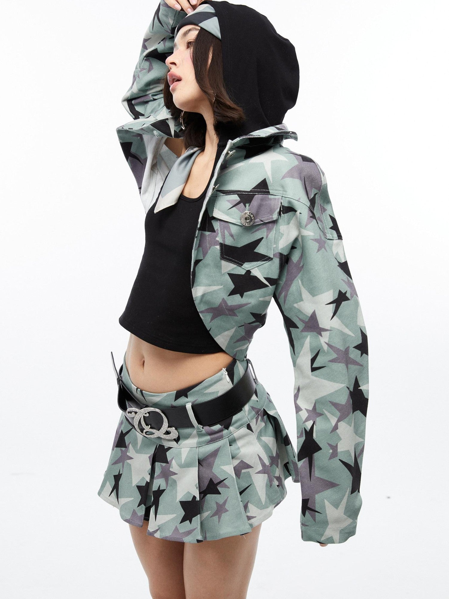 QUORRA S CHORD Green Camouflage Star Print Low Waist Women&