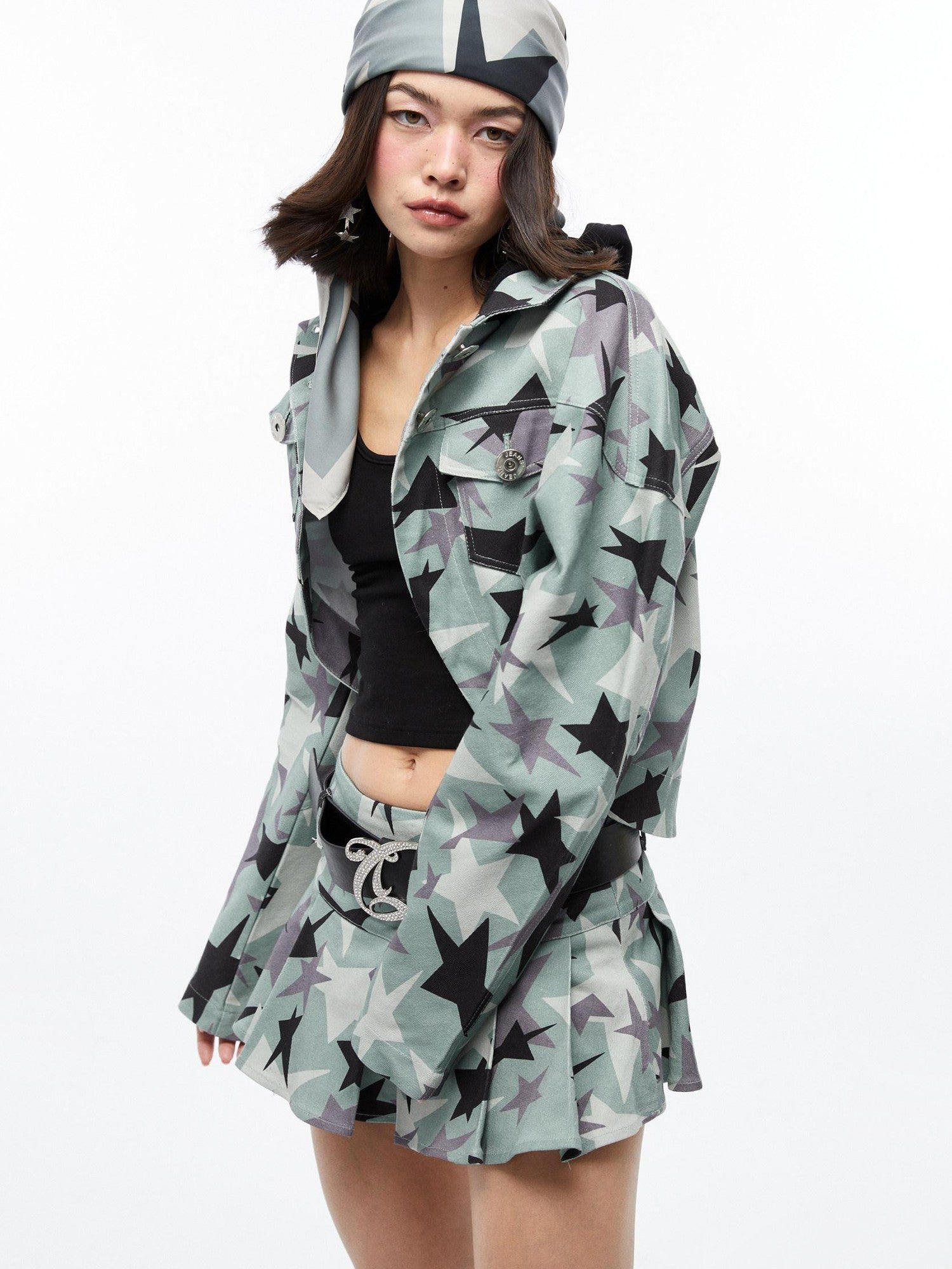 QUORRA S CHORD Green Camouflage Star Print Low Waist Women&