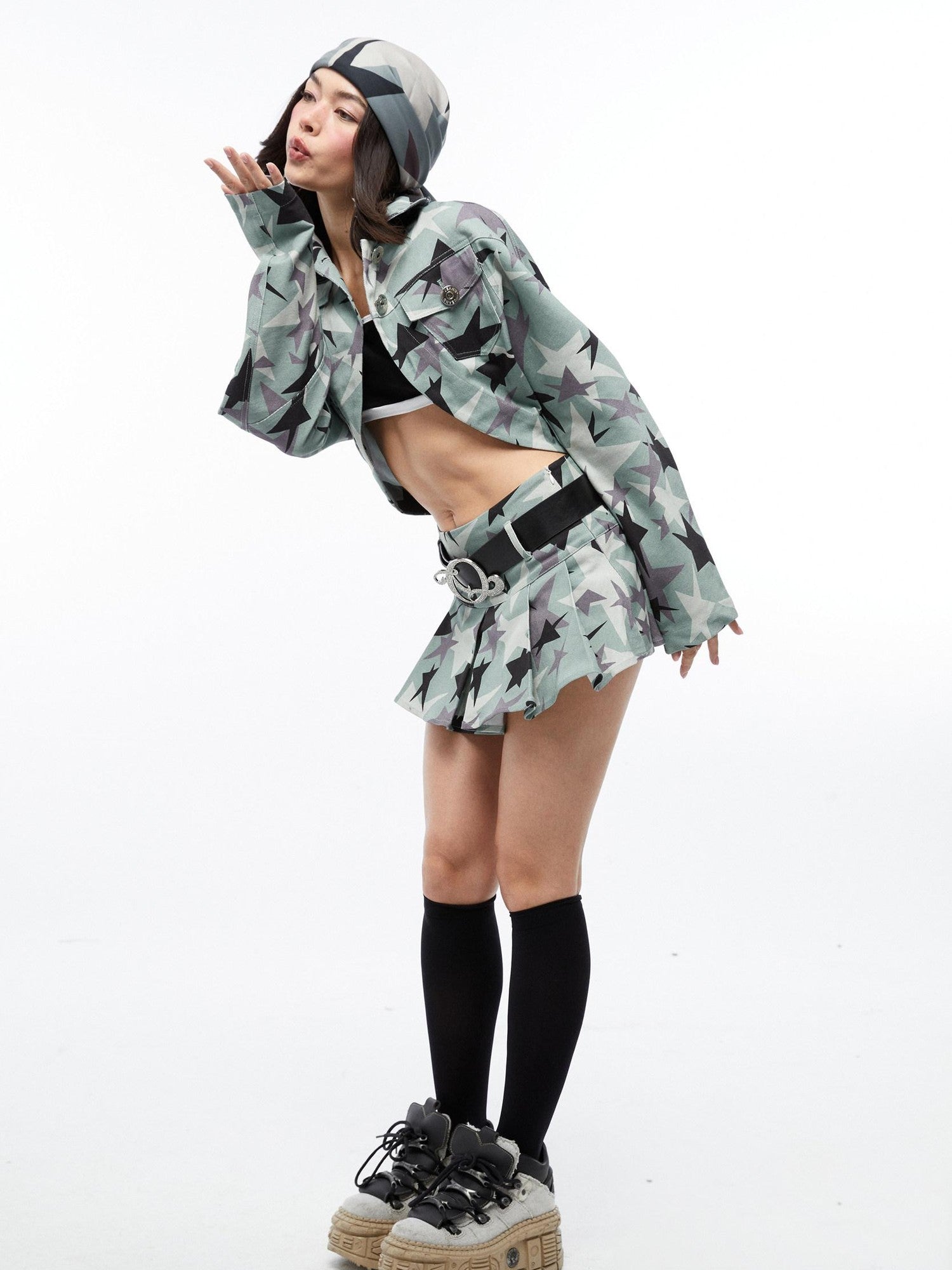 QUORRA S CHORD Green Camouflage Star Print Low Waist Women&