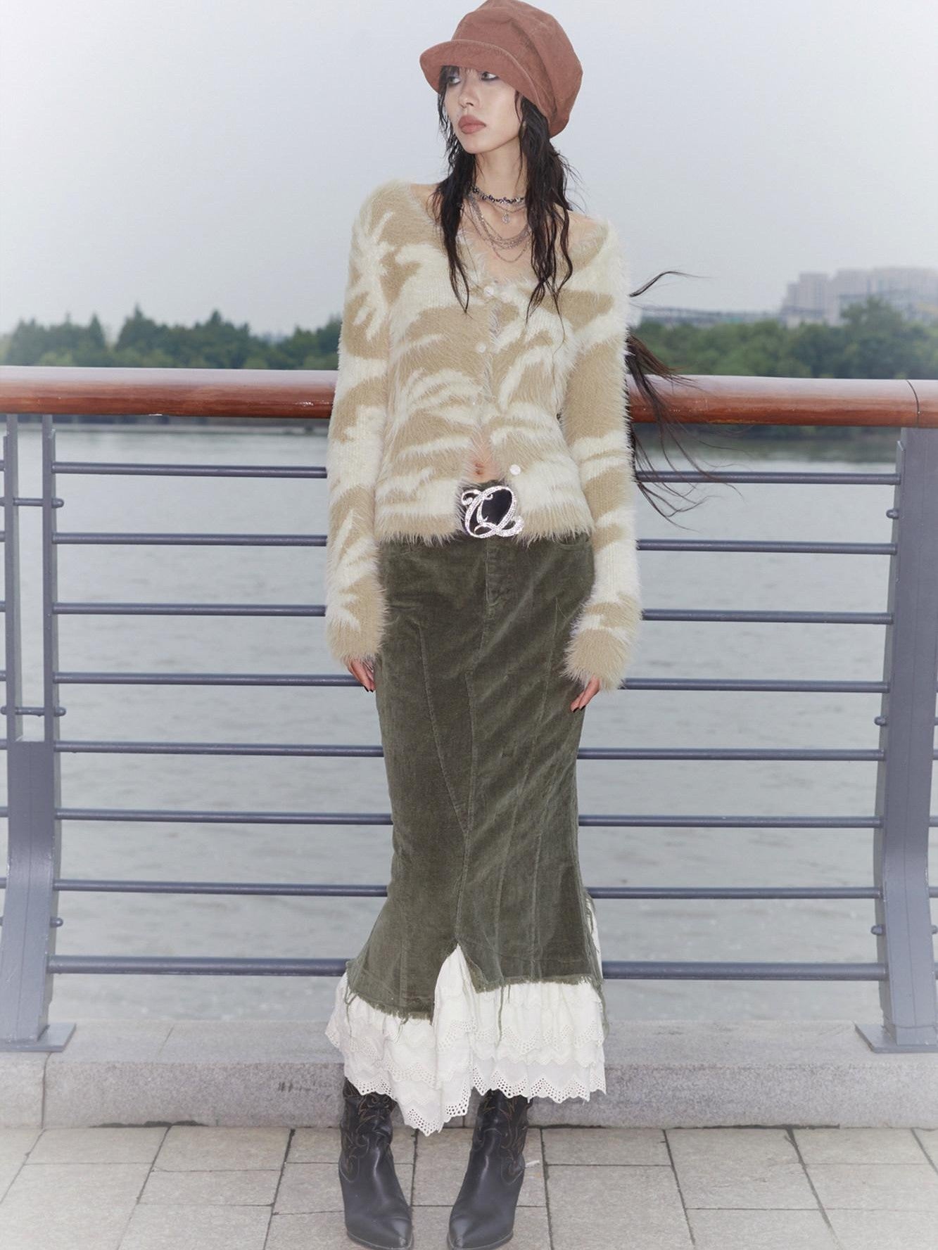 QUORRA S CHORD Mermaid Beach Knitted V-neck Long Soft Women&