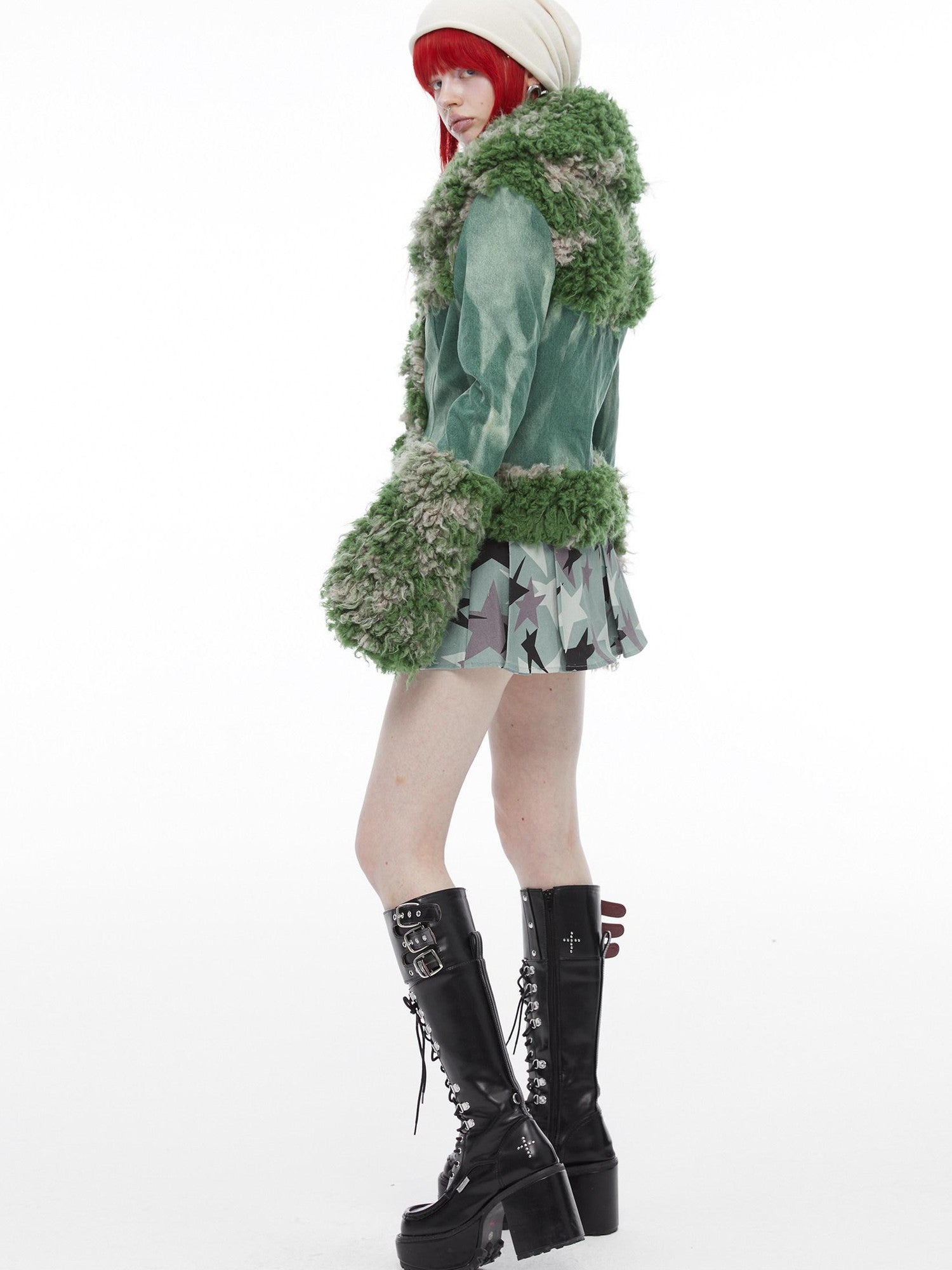 QUORRA S CHORD Mermaid Fur Patchwork Waist Cinched Bell Sleeve Women&