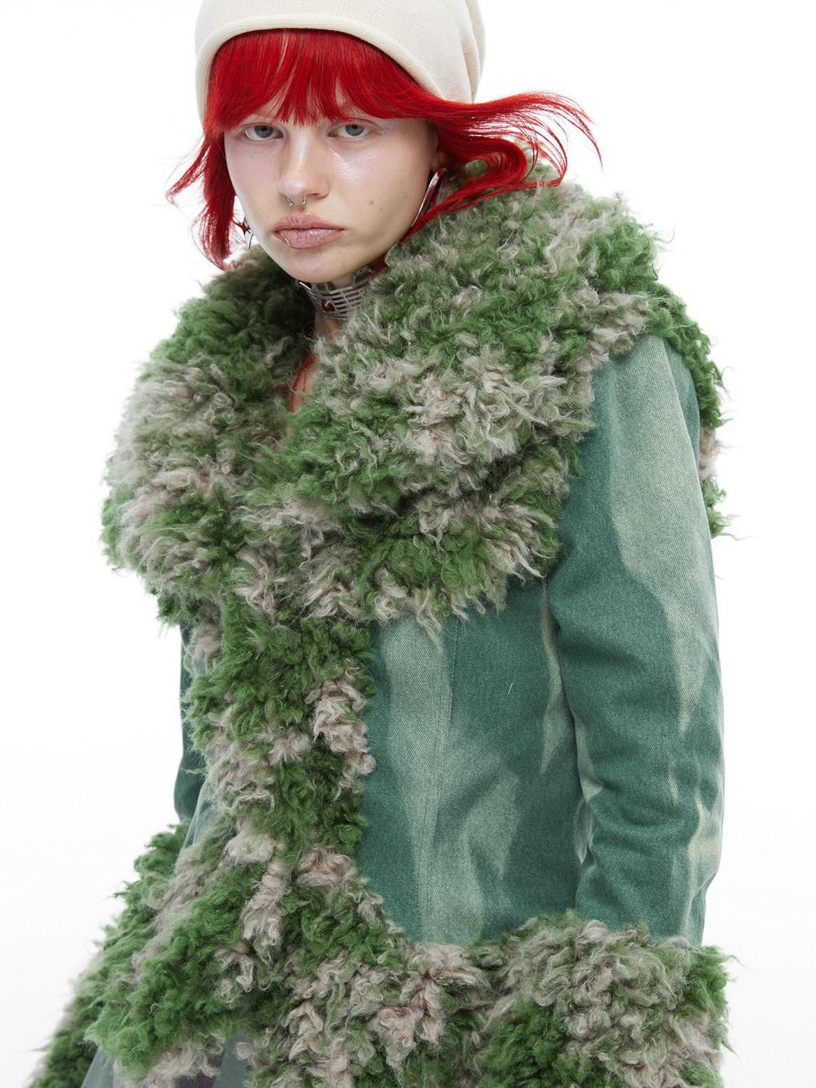QUORRA S CHORD Mermaid Fur Patchwork Waist Cinched Bell Sleeve Women&