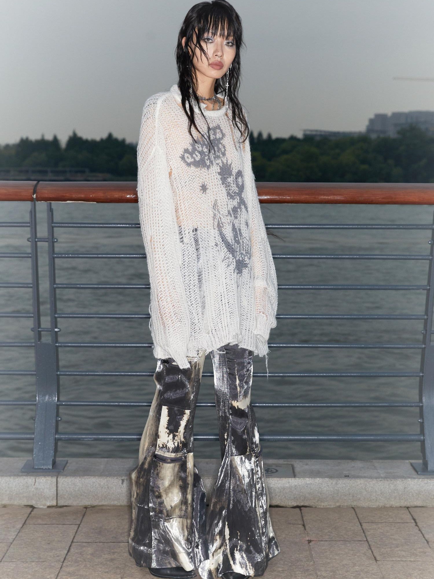QUORRA S CHORD Mermaid Punk Oversized Distressed Printed Women&
