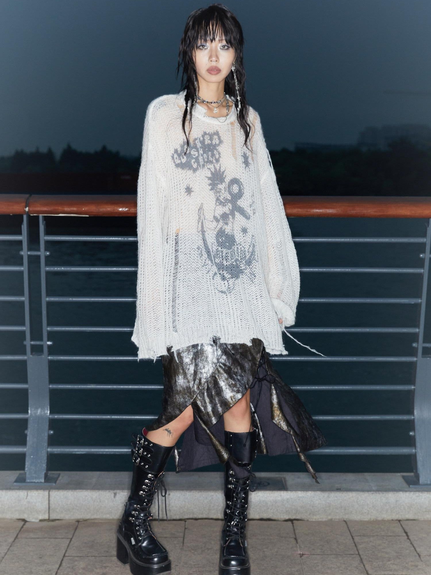 QUORRA S CHORD Mermaid Punk Oversized Distressed Printed Women&