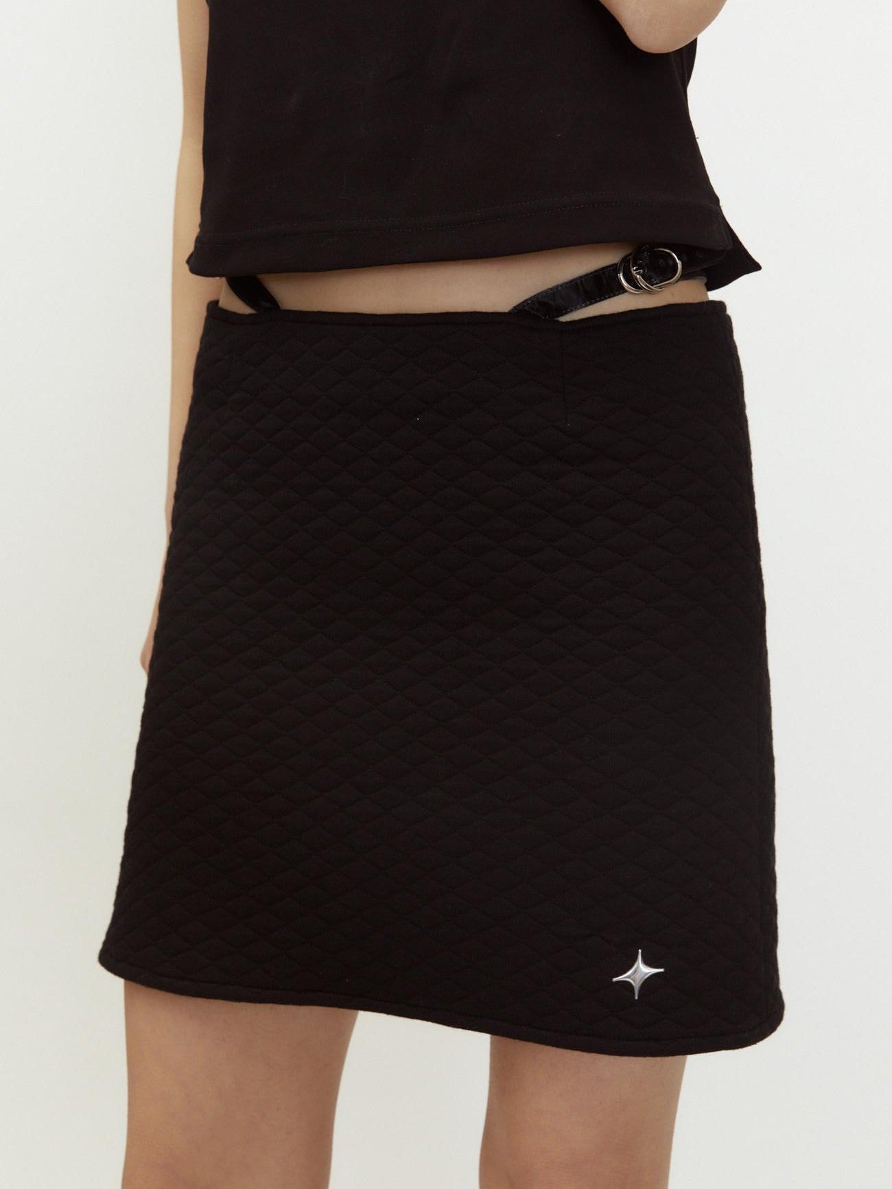 QUORRA S CHORD Metallic Foil Quilted Stitch Belt Buckle Low Rise Women&