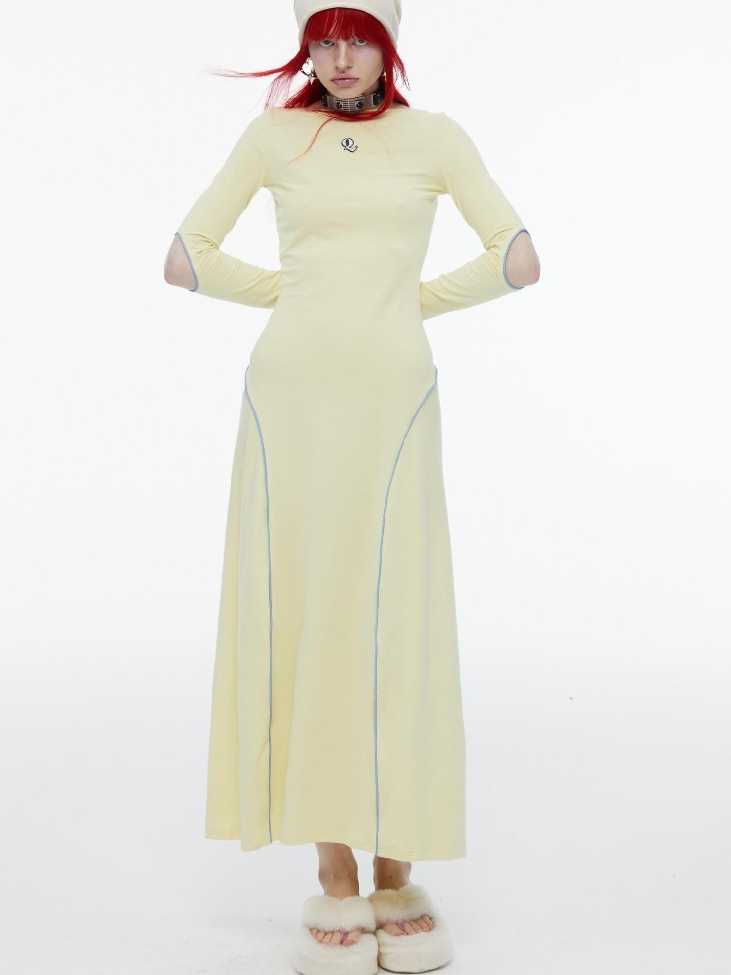 QUORRA S CHORD Mint Yellow Open Back Cutout Long Sleeve Women&
