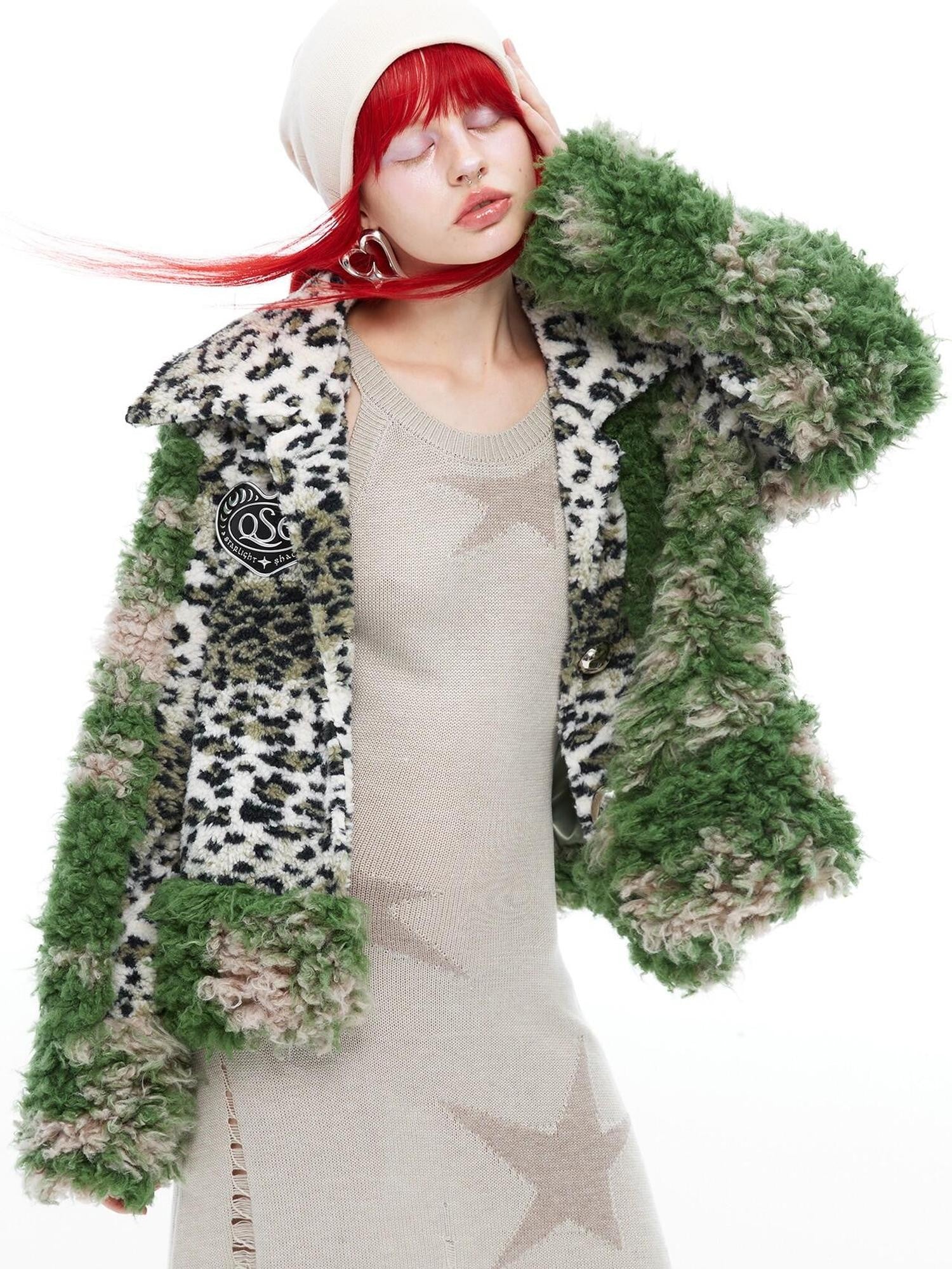QUORRA S CHORD Moss Green Leopard Print Patchwork Women&