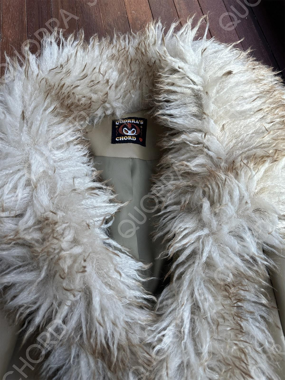QUORRA S CHORD Olive Brown Fur Collar Cinched Waist Bell Sleeve Women&