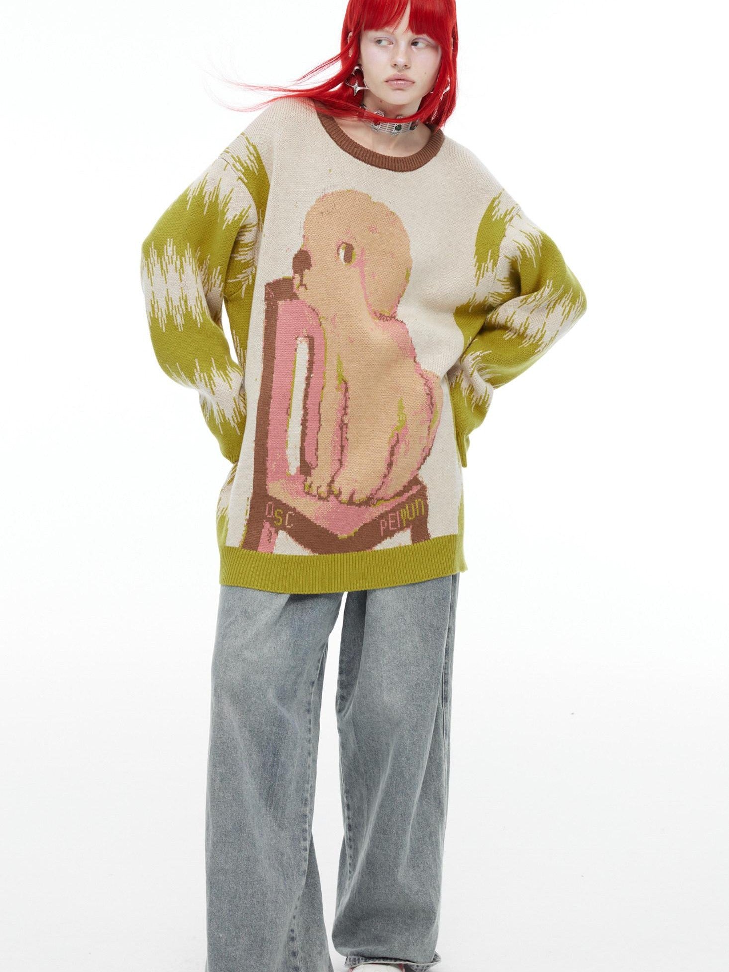 QUORRA S CHORD Oversized Jacquard Pullover Teddy With Rolled Eyes Women&