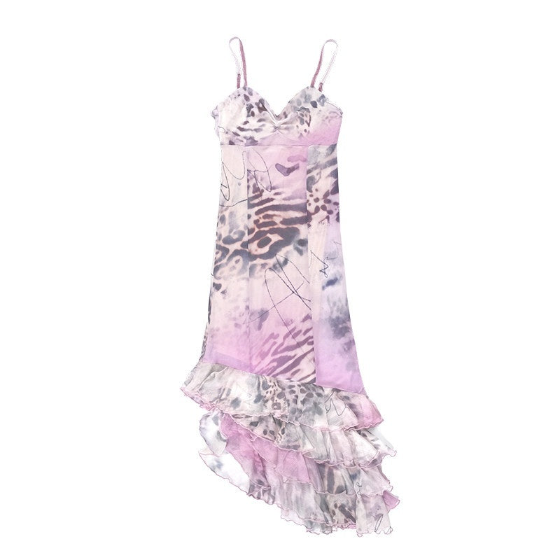 QUORRA_S_CHORD_Pink_Leopard_Mesh_Spliced_Ruffle_Asymmetrical_Women&