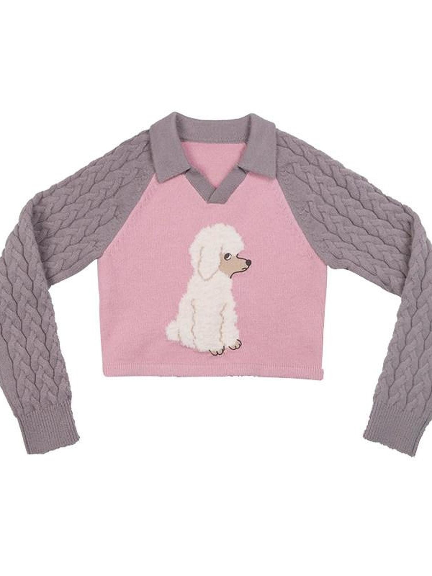 QUORRA S CHORD Pink Ribbed Raglan High Waist White Eyed Poodle Graphic Women&
