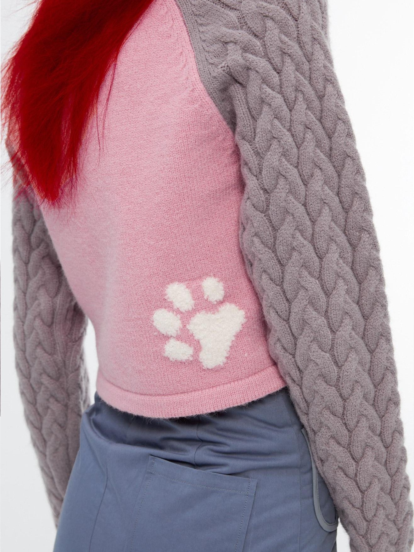 QUORRA S CHORD Pink Ribbed Raglan High Waist White Eyed Poodle Graphic Women&