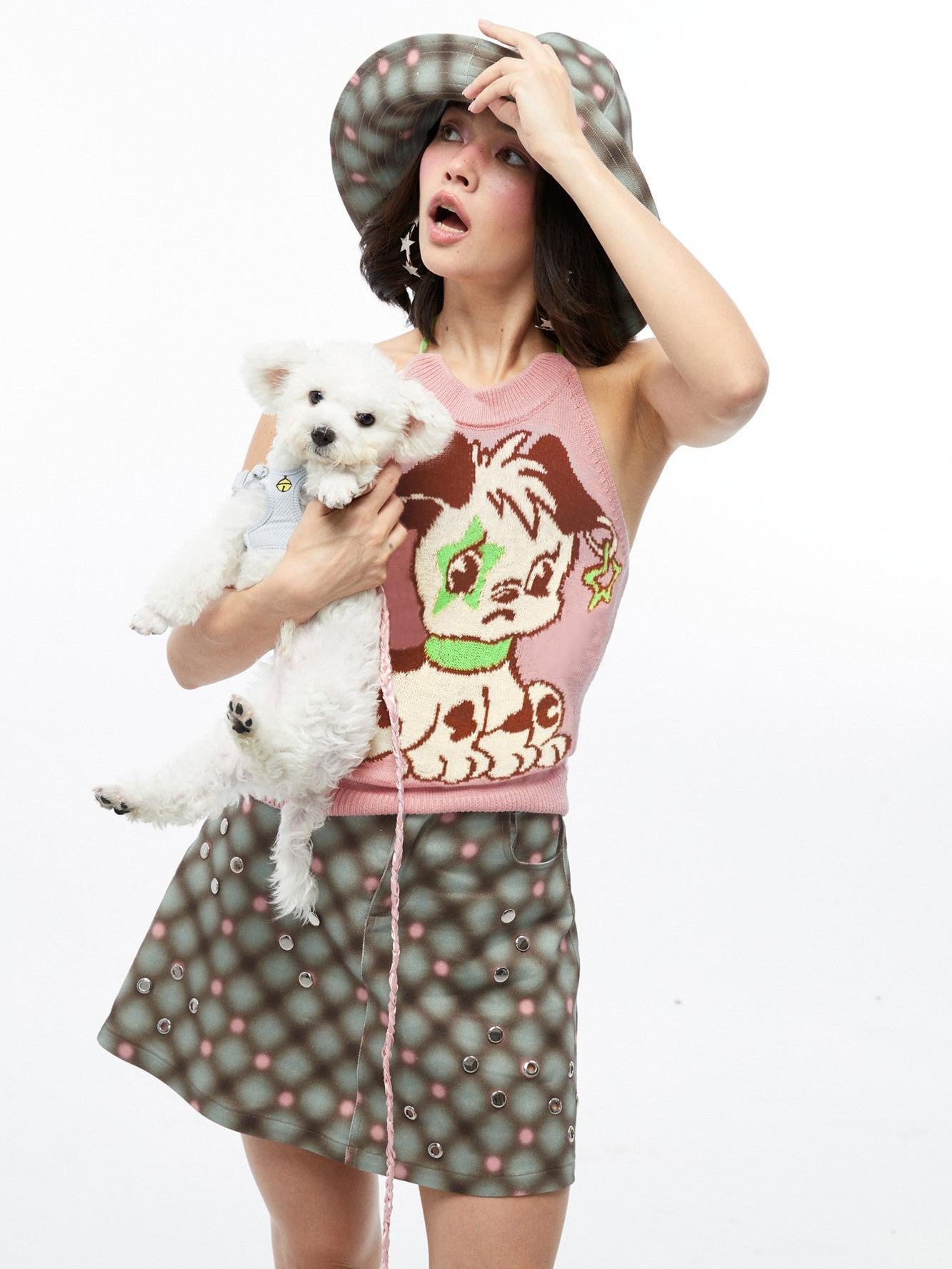 QUORRA S CHORD Pink Star Puppy Open Back Knitted Women&
