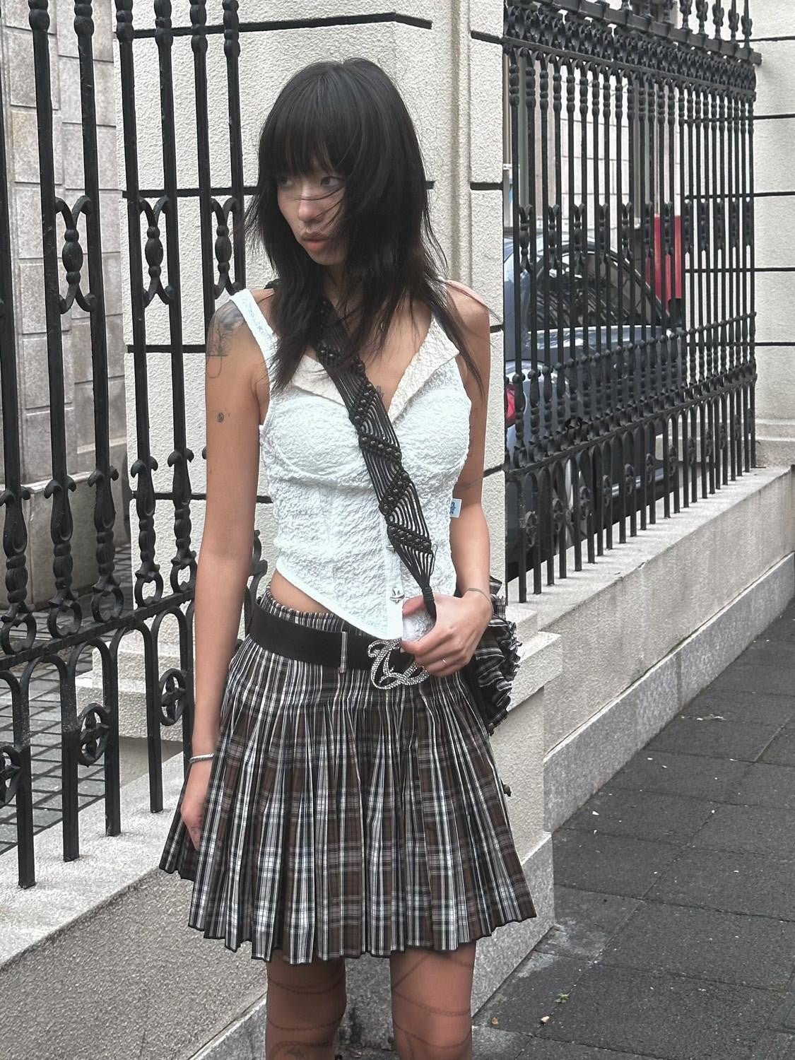 QUORRA S CHORD Pleated Ruched Lapel Bustier Waist Cinching Women&