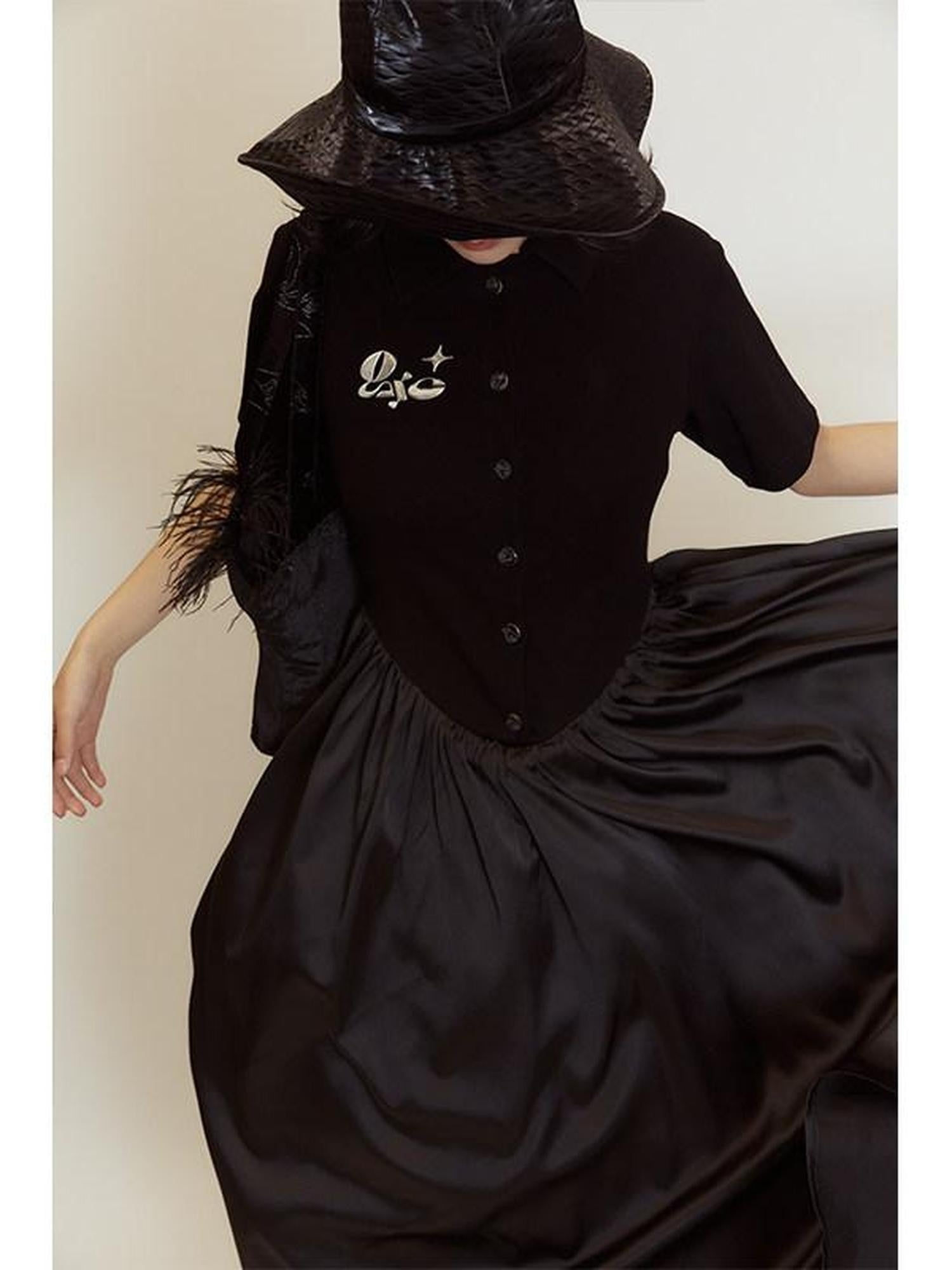 QUORRA S CHORD Polo Short Sleeve Satin Splice Waist Cinched Women&